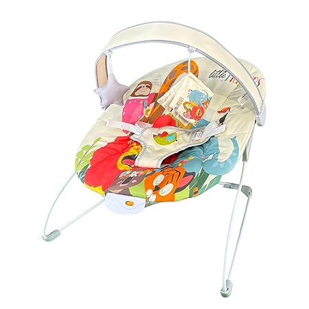 Ladida Baby Bouncer - Suitable from Birth to 9kg, Removable & Adjustable Toy Bar, 3-Point Secure Restraint, 8 Melodies with Calming Vibrations, Machine Washable Seat Pad, Easy Setup, Battery Operated, Safari