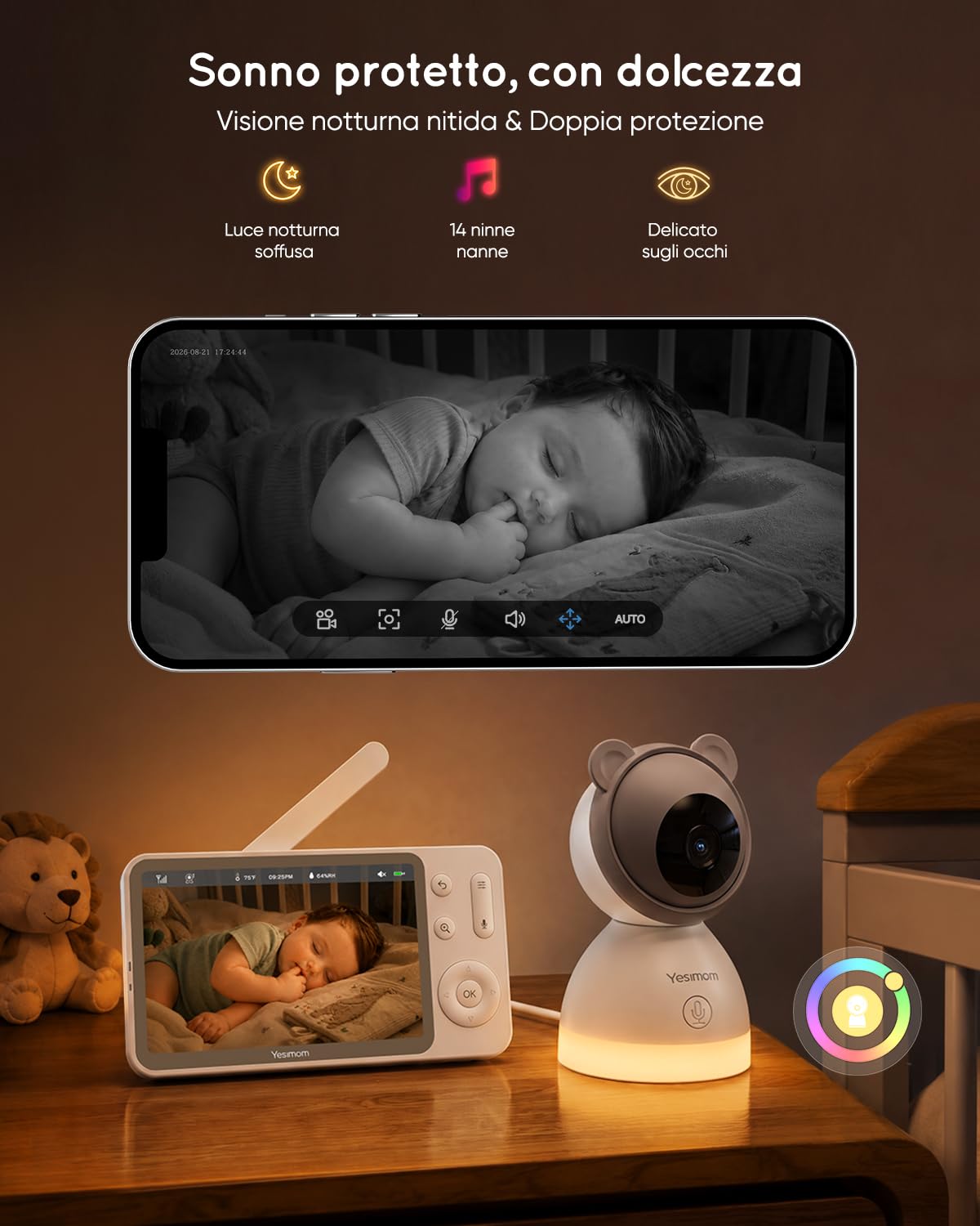 YESIMOM 2K Baby Monitor WiFi con Schermo 5″ e App — immagine 15 di 16