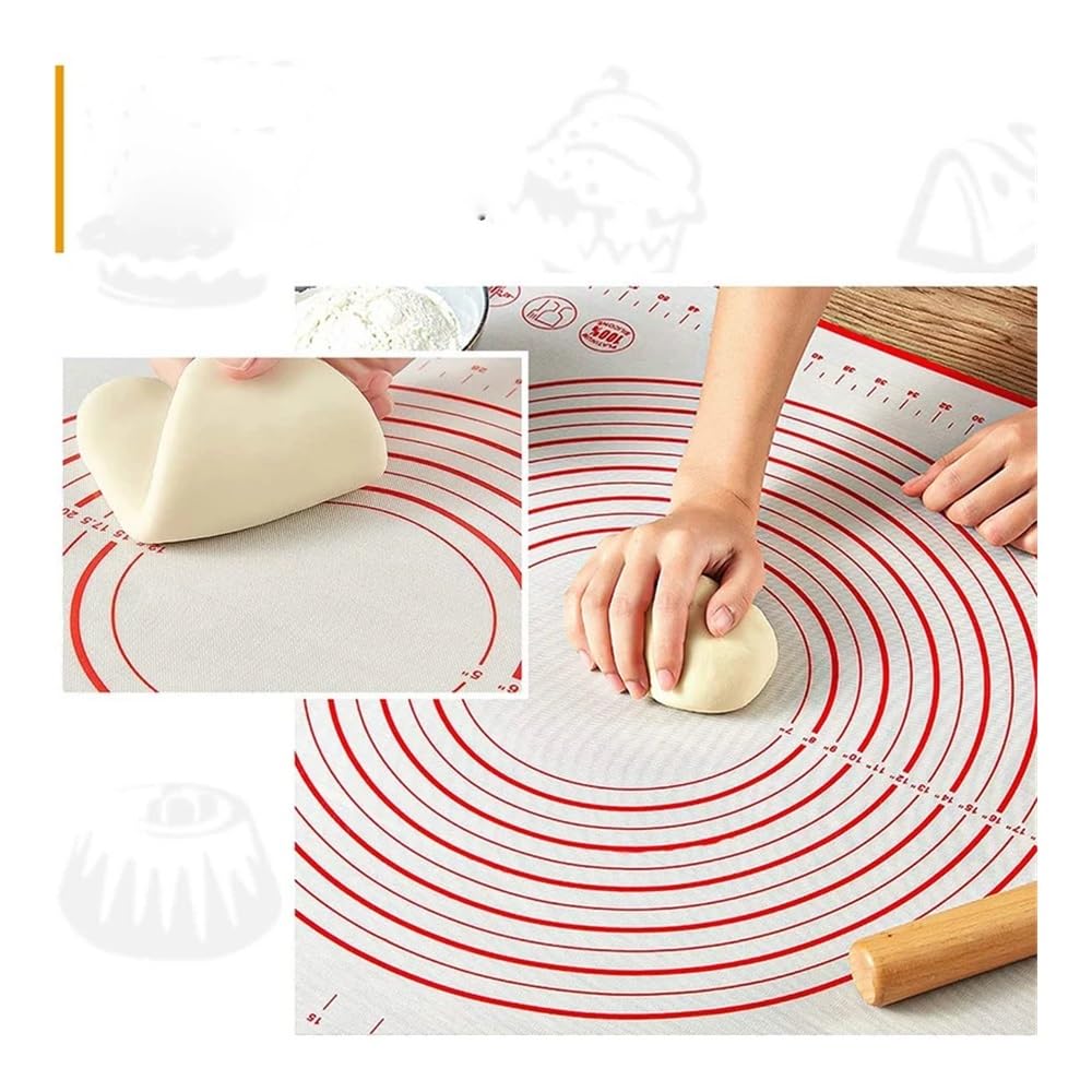 Alfombrilla de silicona para amasar, 80/70/60/30 cm, con escala, herramientas de pastelería, crepes, masa de pizza, antiadherente, para cocina (negro, 60 x 80 x 0,4 mm)