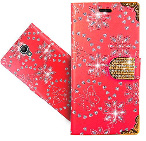 Alcatel Fierce 4 / Alcatel Pop 4 Plus/Alcatel Allura Case, FoneExpert Bling Diamond Butterfly Flowers Leather Kickstand Flip Wallet Bag Case Cover for Alcatel Fierce 4