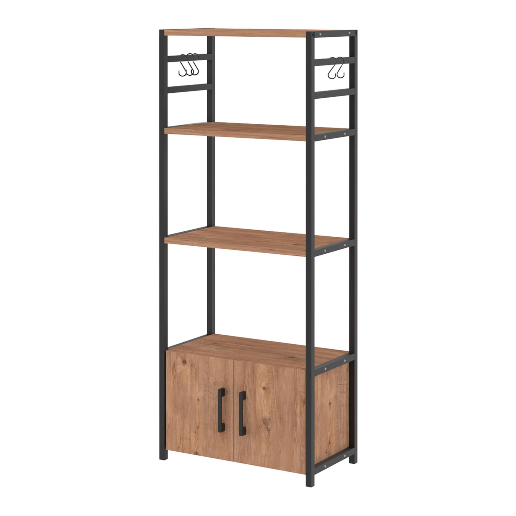 [en.casa] Estantería de Cocina Arhuni para Utensilios Microondas Armario con 3 Compartimientos Abiertos y 2 Puertas Organizador Mueble de Cocina Metal 139 x 56 x 30 cm - Efecto Roble