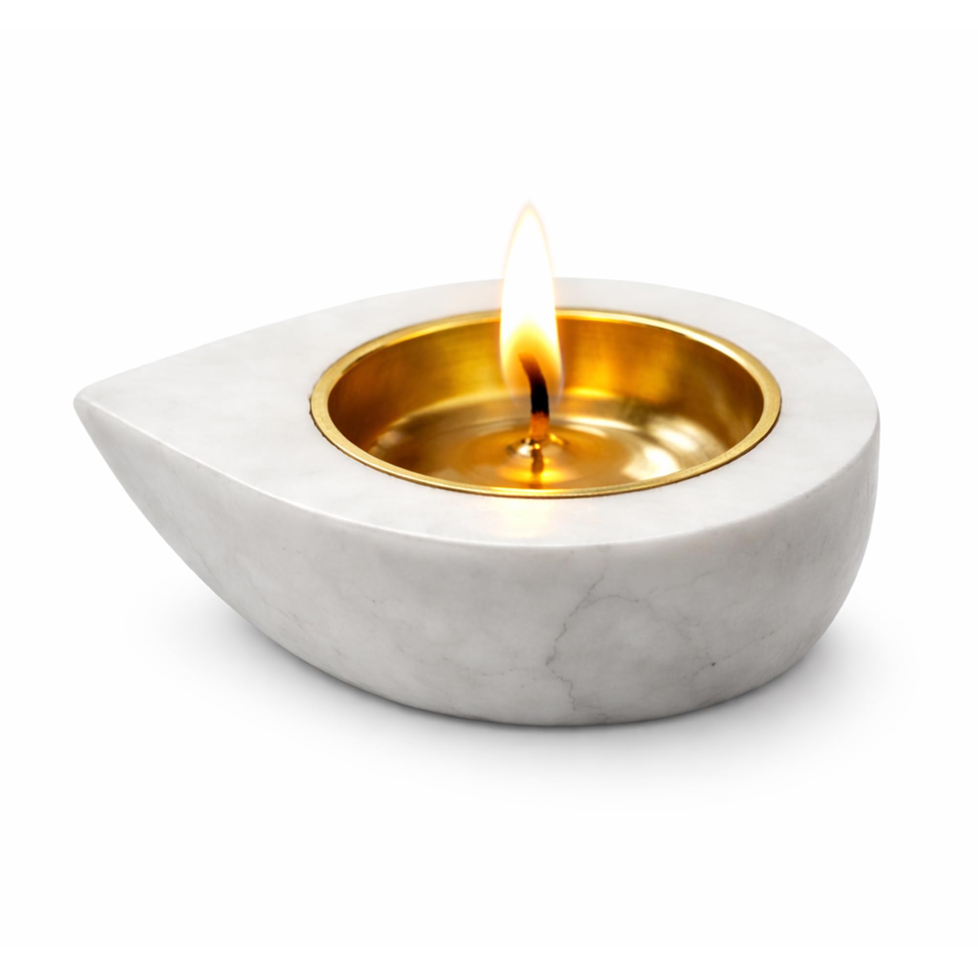 Marble Candle Holder, White with Gold Brass Insert, Oval Shape, Decorative Home Decor, Diya for Pooja, Oil Lamp Deepak 3 Inch-image-36