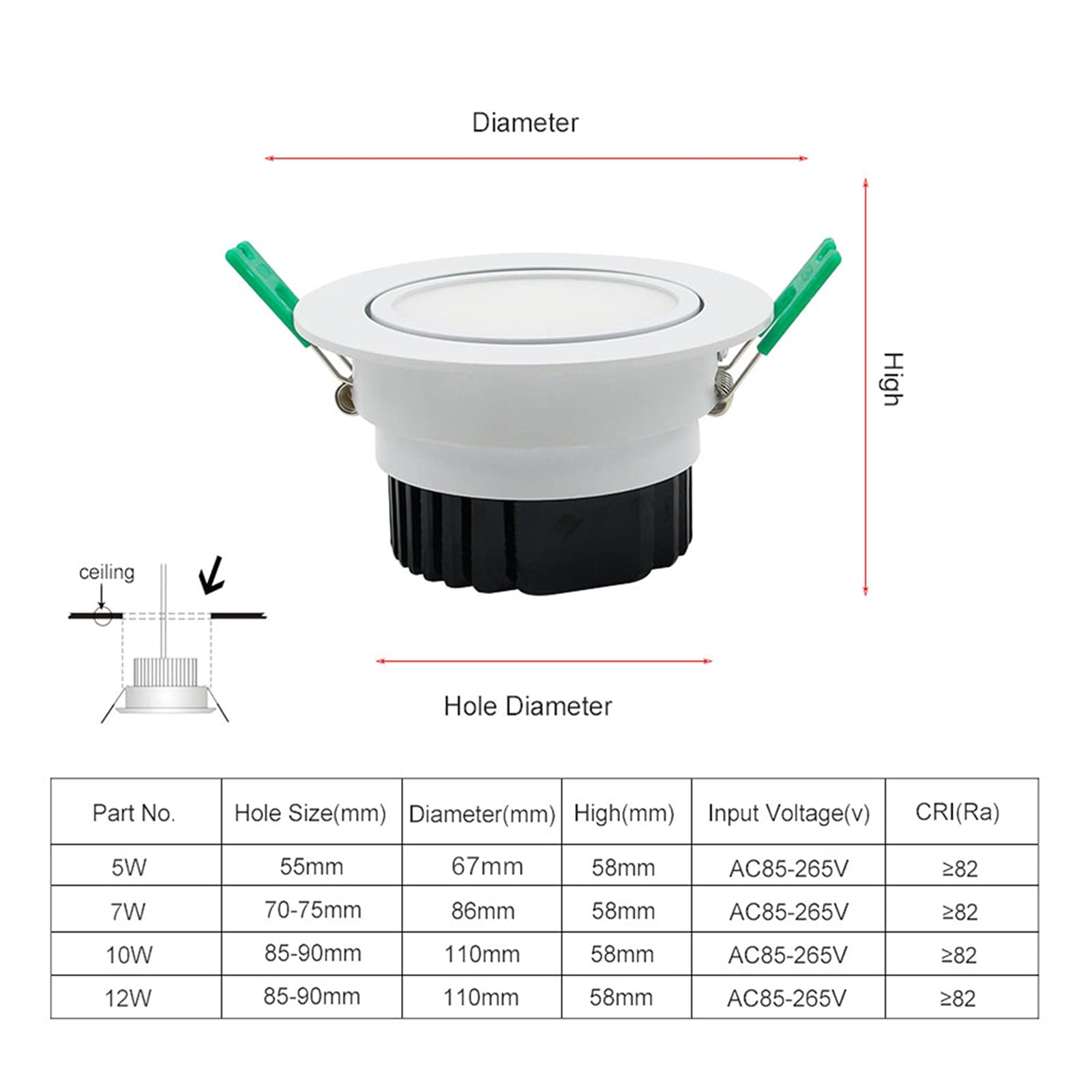 Downlight empotrable LED de techo con transformador for sala estar | alta luz brillante del punto del techo de la MAZORCA de Epistar de 5W 7W 10W 12W for el cuarto de baño