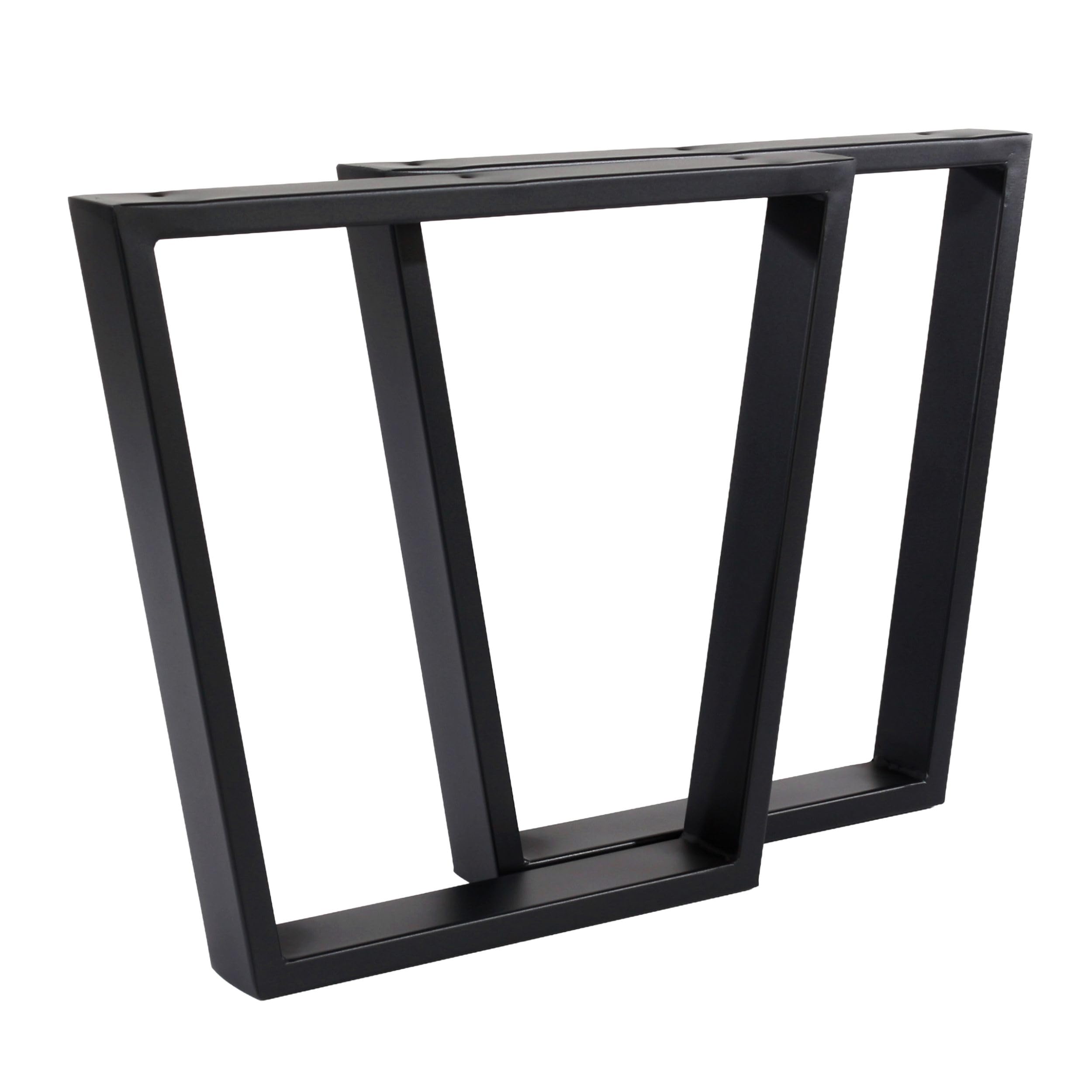 Core Products 2 x Angular Metal Legs for Table, Bench, Cabinet, DIY, V-Frame Box Frame Rectangular Tube Design, Black Matte Steel with Floor Protectors, Screws & Pre-Drilled Holes