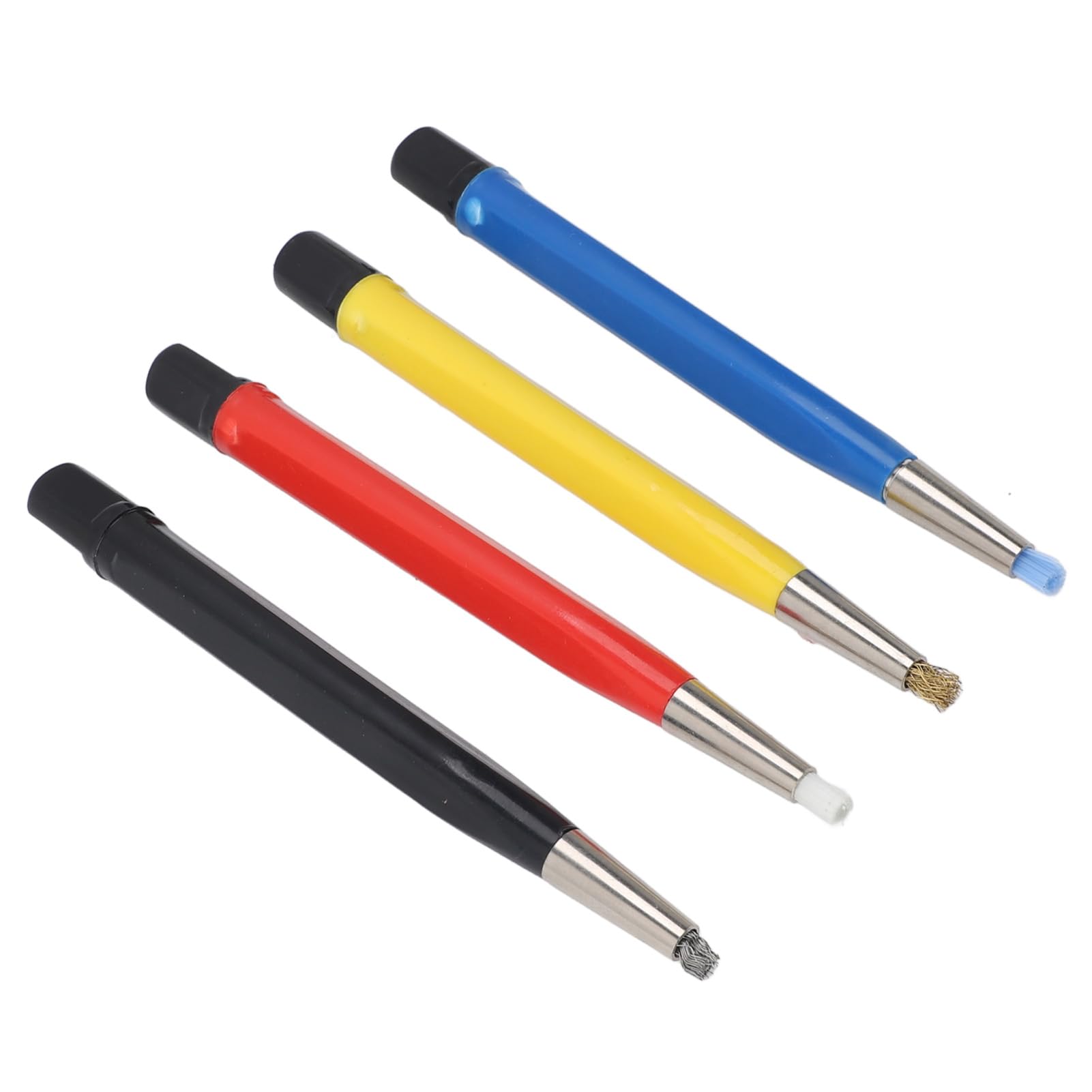 Kikumi 4-teiliges Kratzbürsten-Stift-Set, Vorbereitungs-Schleifbürste Im Stiftstil mit Verstellbaren Spitzen aus Stahl, Messing, Fiberglas und Nylon für die Reinigung von Schmuck, Uhren, Münzen
