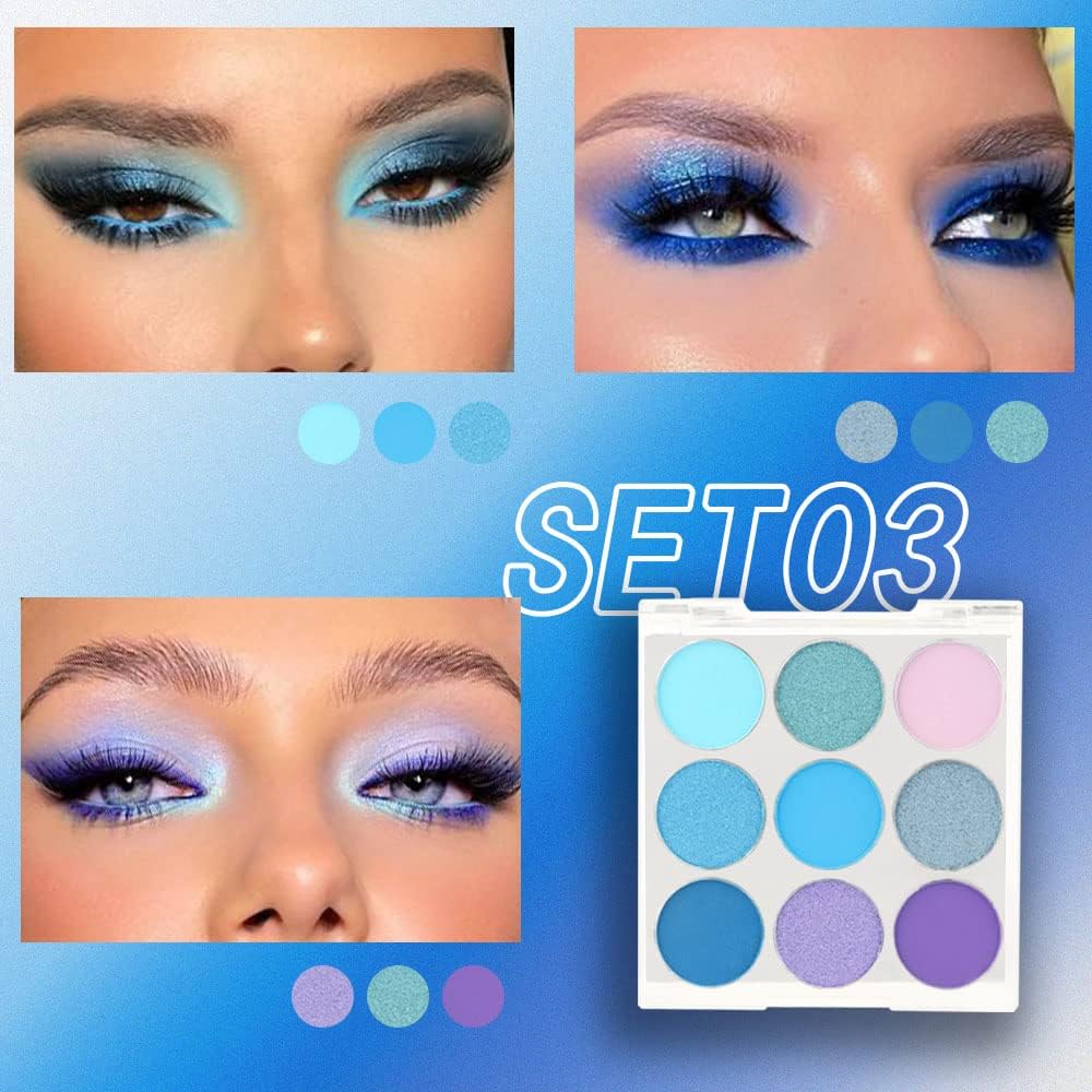 Coffret Maquillage 8 Ombres à Paupières Bleues - Dégradé De Bleus - Neuf - Marque Petugons