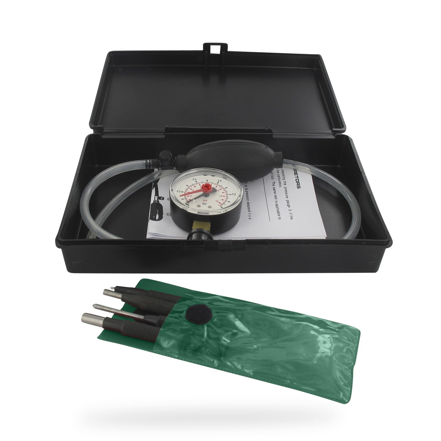 UNIVERSEL – Kit de herramientas de carburador – Estuche de control de sellado con manómetro + herramientas