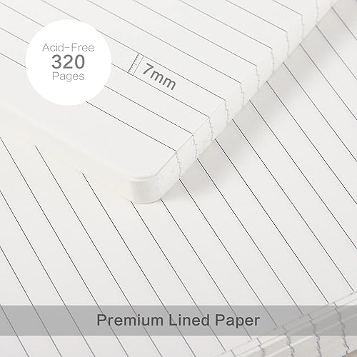 Miniatura 3 de Cuaderno de cuero rayado de papel – 320 páginas A5 cuaderno de rayas universitarias grueso para escribir, papel rayado de 3.53 oz/m², tapa dura de