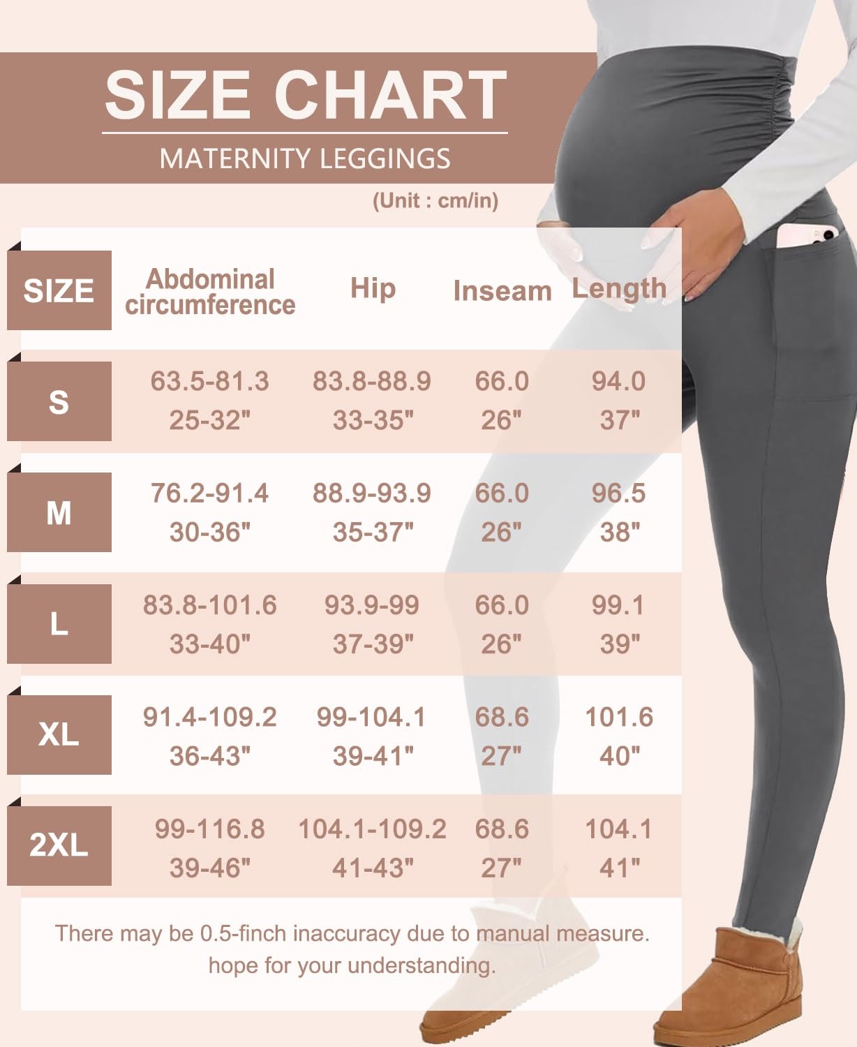 Yutdeng Legginsy ciążowe dla kobiet z wysokim stanem, legginsy ciążowe, nieprzezroczyste, legginsy ciążowe, elastyczne spodnie ciążowe, miękkie legginsy w ciąży z kieszeniami, modna odzież w ciąży
