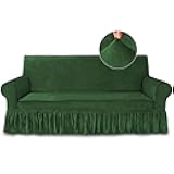 NICEEC Sofa Cover Super Soft 1-Piece Green Sofa Slipcover for Sofas Stretch Universal Spandex Couch Covers for Living Room Easy Fit Washable Furniture Sofa Protector with Skirt