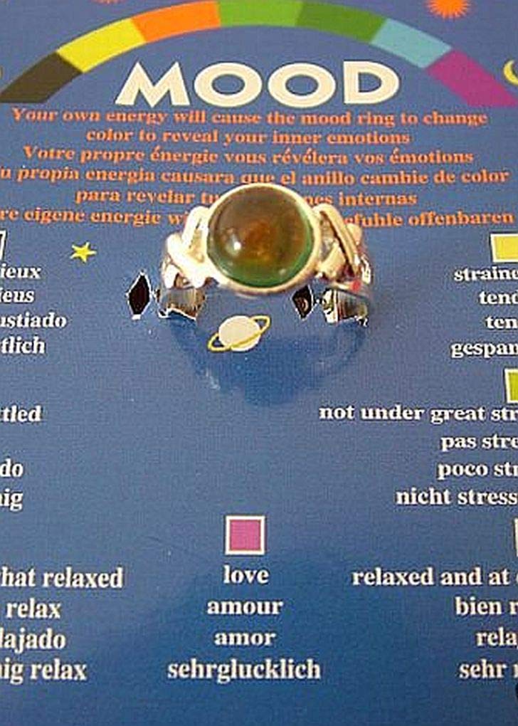 Spiritual Gifts Mood Ring - Small Circular Shaped; on a Card with Colour Coded Chart telling you your Inner Moods - adjustable to fit different size of fingers