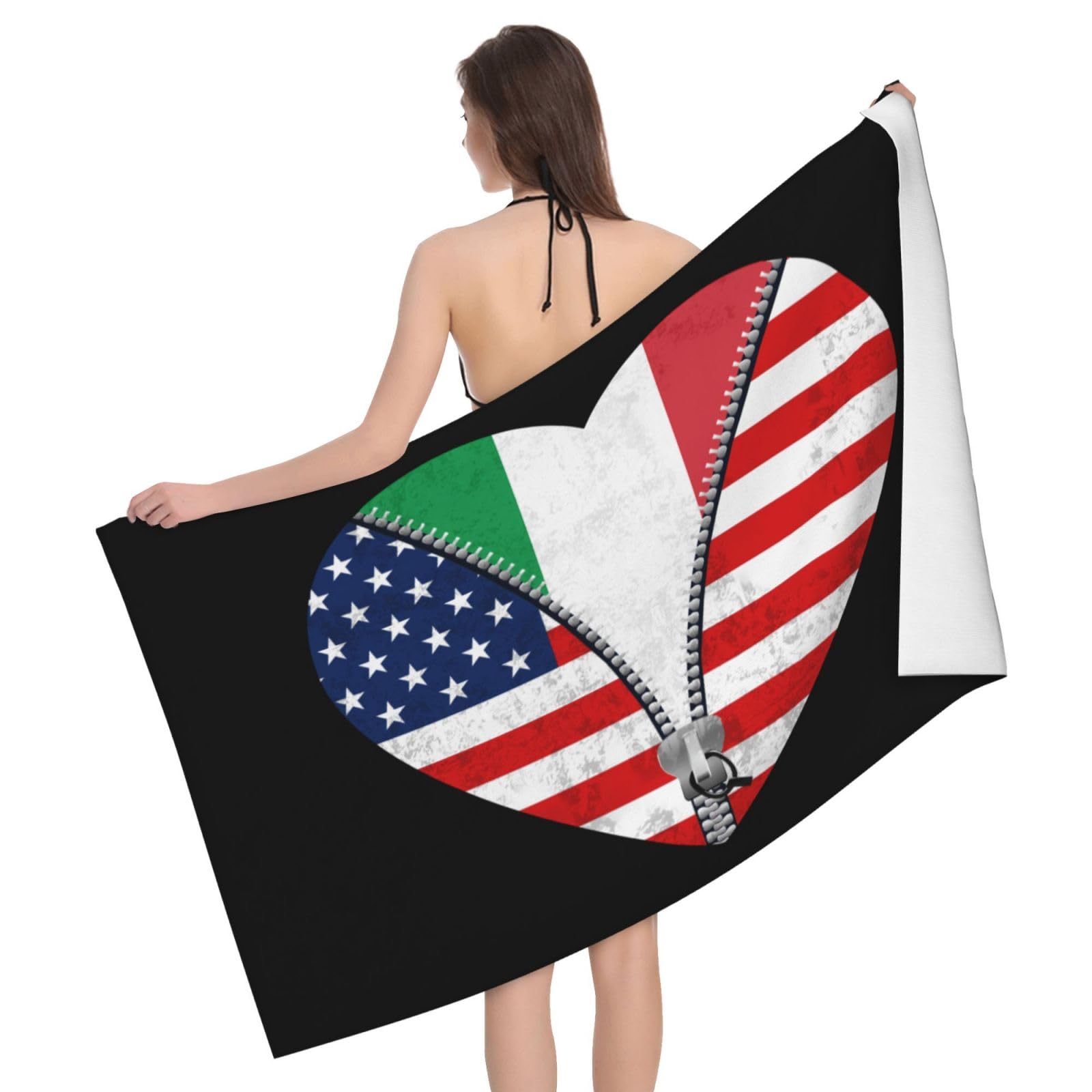 HLBSDM Microfiber Heart America Flag and Italy Flag Beach Towel Quick Dry Soft Sand Free Beach Towels for Pool Swim Beach Lightweight Thin Towels