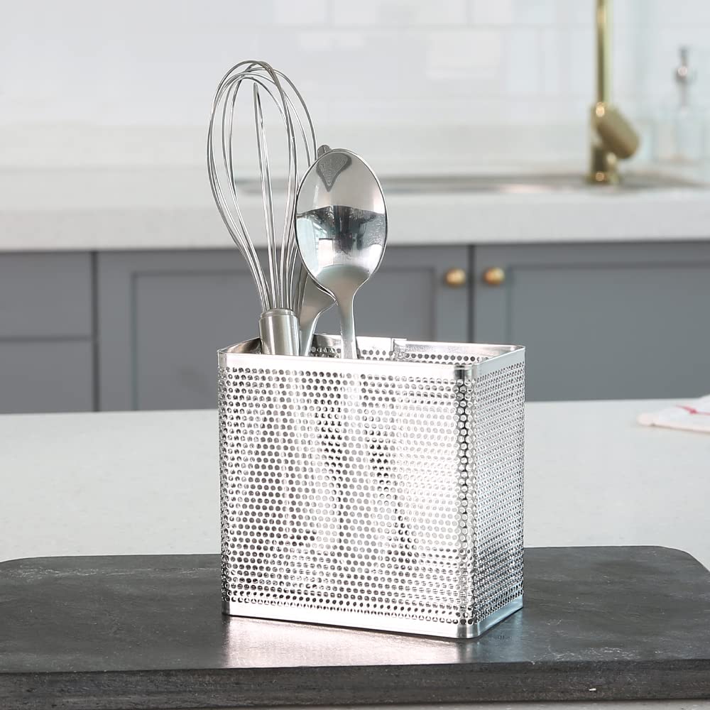 LENITH Soporte perforado para palillos de cocina con ganchos, almacenamiento de acero inoxidable 304 para organizador, apto para lavavajillas (pequeño rectangular)