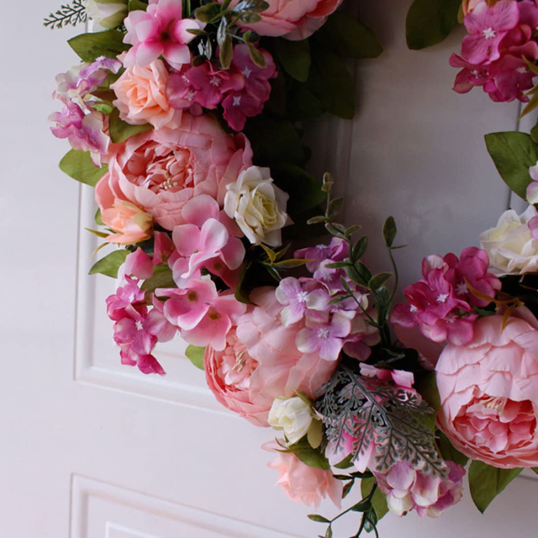 Couronne de porte - Couronne de fleurs - Pivoine artificielle - Couronne en soie - Rose - Décoration pour porte d'entrée - Bureau - Maison - Fête de mariage