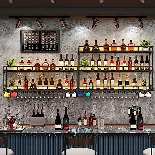 Étagère murale flottante industrielle LED pour optimiser le rangement du bar