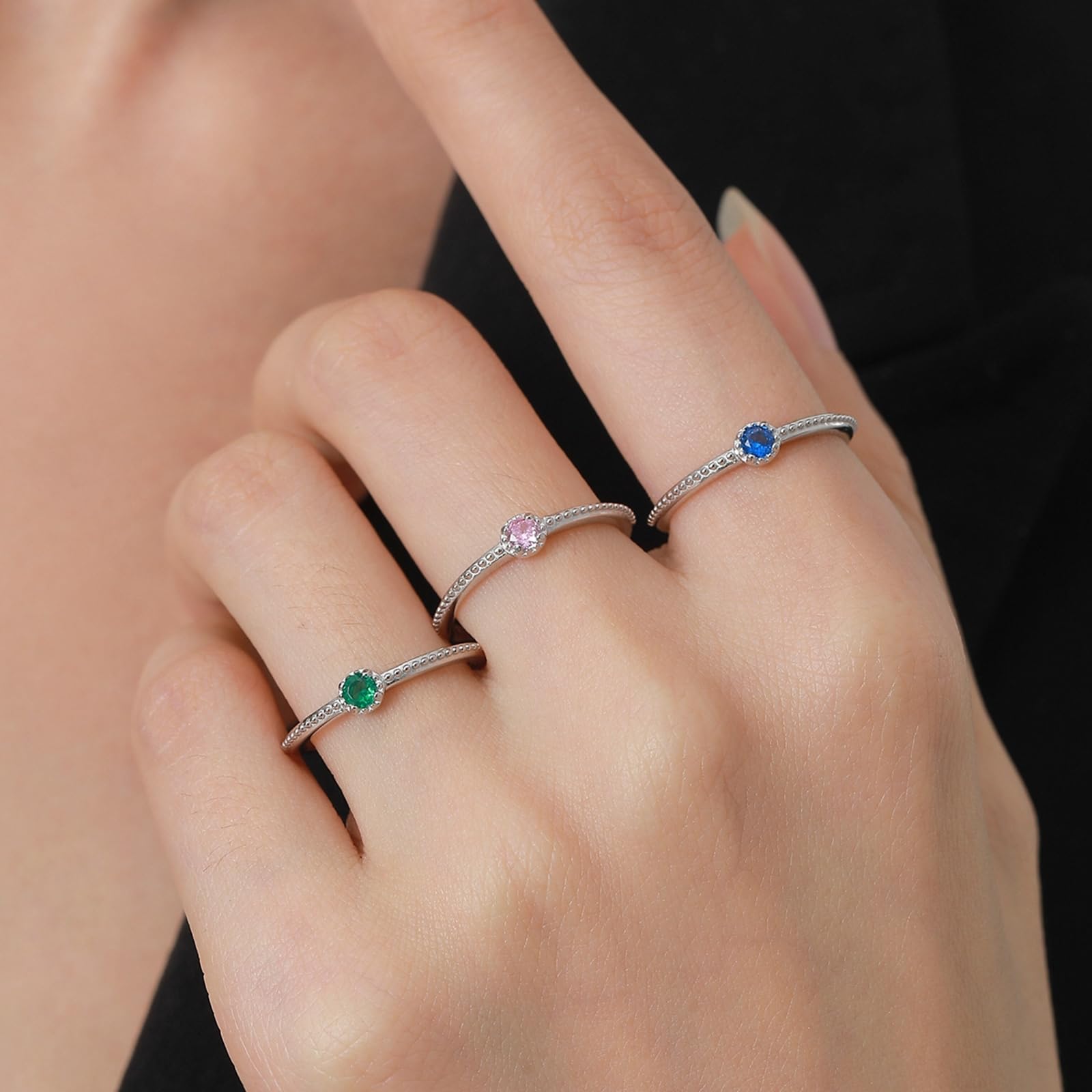 Anillo de mujer de oro auténtico, anillo de oro blanco, anillo de compromiso con topacio de 0,1 ct, delicado anillo de aniversario para mujer