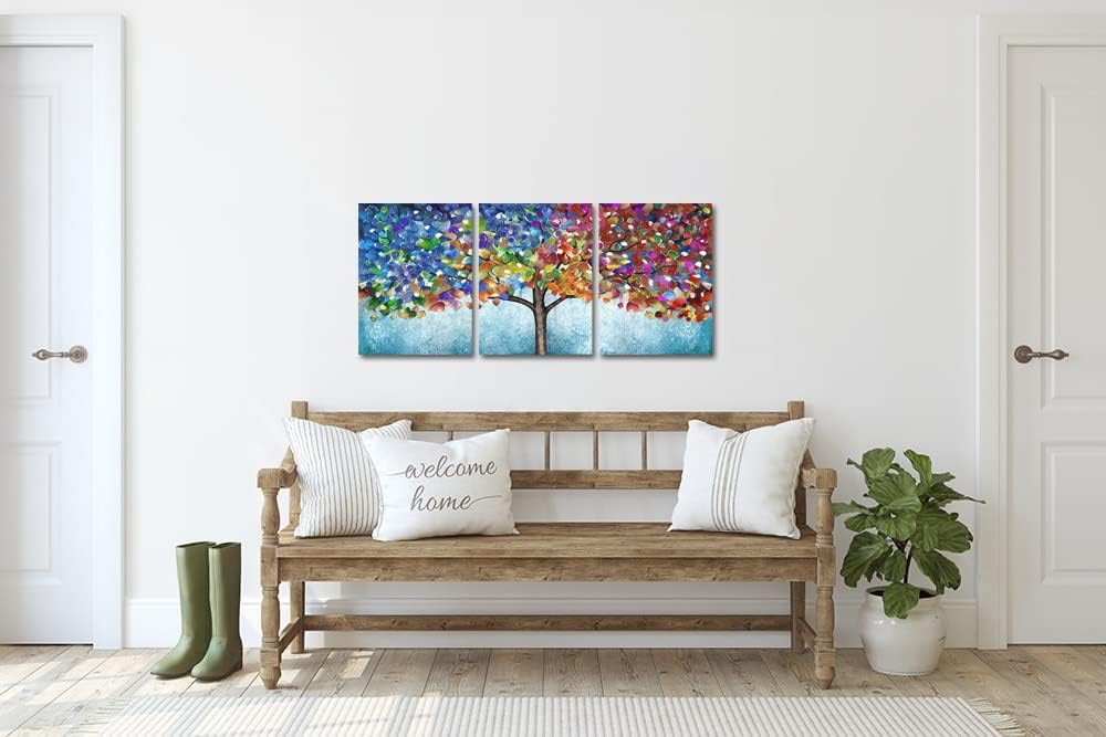 HOMEOART Tree of Life Wall Art 3Pcs Abstract Colorful Blooming Tree Painting Framed Canvas Artwork Living Room Bedroom Home Wall Decor 12"x16"x3Pcs