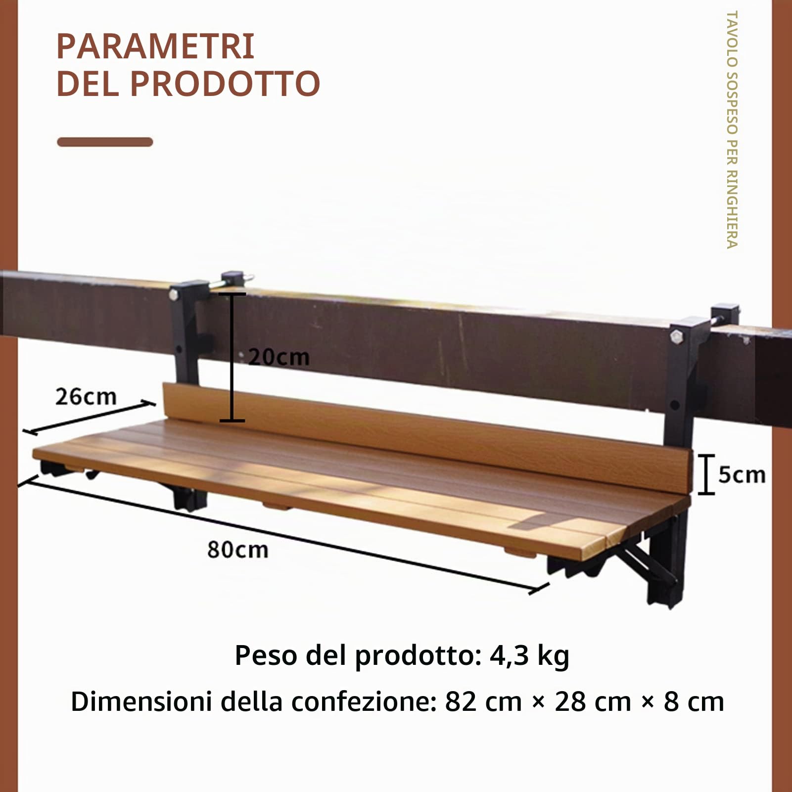 Tavolini da appoggio da giardino Tavolo pieghevole da balcone, tavolo da bar per ringhiera pensile da esterno, tavolo da balcone sospeso, tavolino da balcone sospeso a parete per giardino con patio (