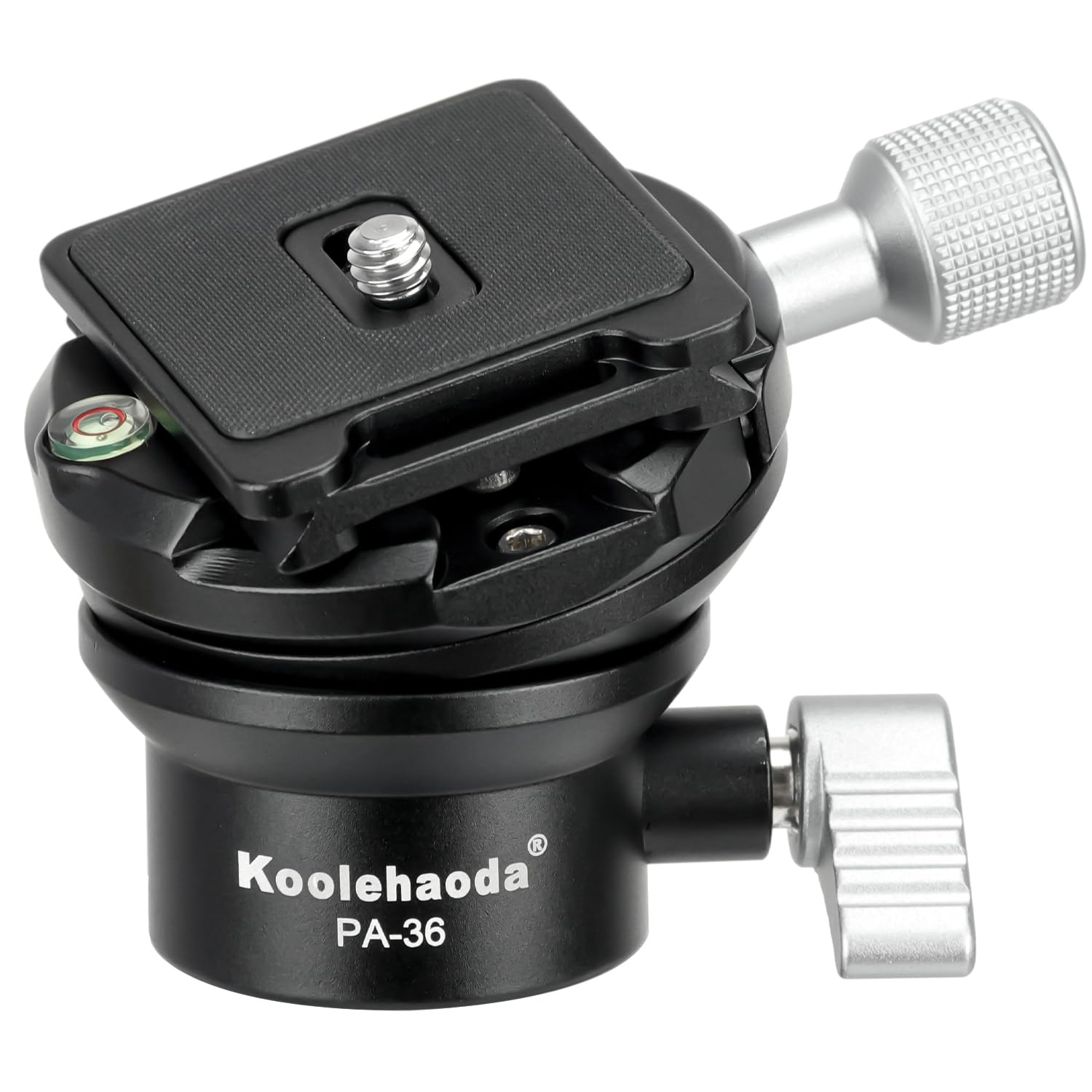 Koolehaoda Base de nivellement de la tête de trépied, niveau de caméra en aluminium, demi-boule d'inclinaison de 15°, avec plaque de dégagement rapide Arca de 6,35 mm pour appareil photo reflex