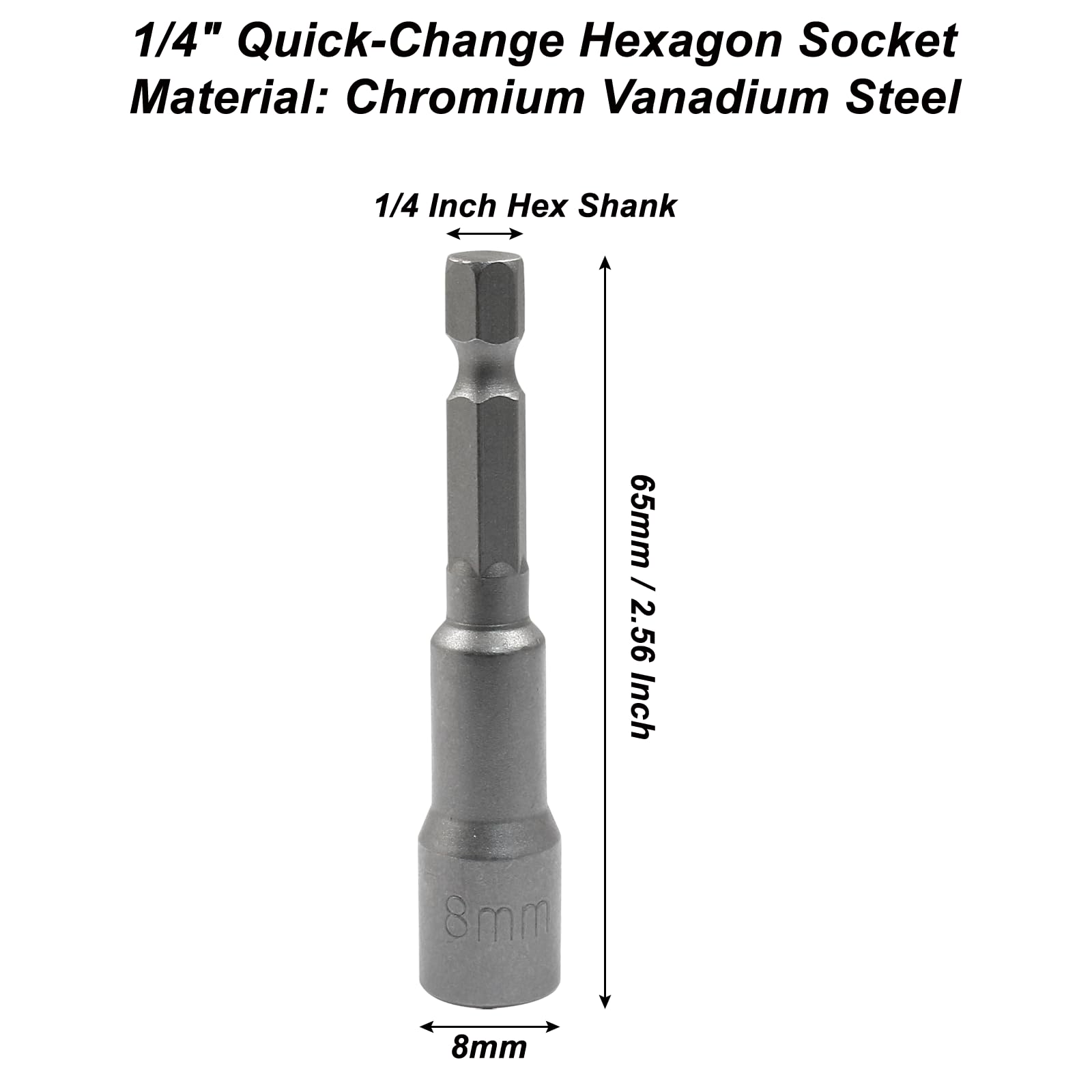 Cjueiom 2pcs 1/4" Quick-Change Hexagon Socket, 8mm Metric Nut Drivers Hex Shank Magnetic Nut Setter Driver Drill Bit Set, 65mm Length Nut Extractor Socket Set for Electric Screwdriver Handle Tools - Image 2