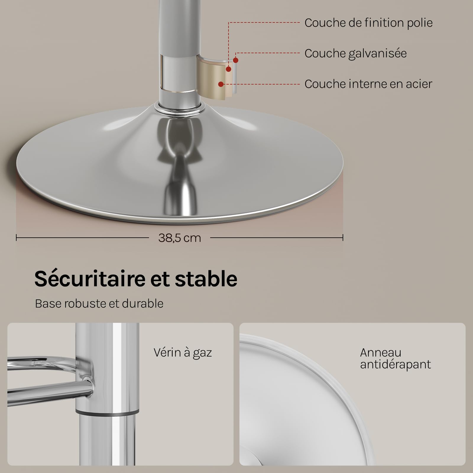 WOLTU Tabouret Bar, Hauteur Réglable, PVC+Métal, Noir+Argent | Chaise de bar, Siège pivotant à 360°, avec repose-pieds, pour Cuisine, Salle à Manger