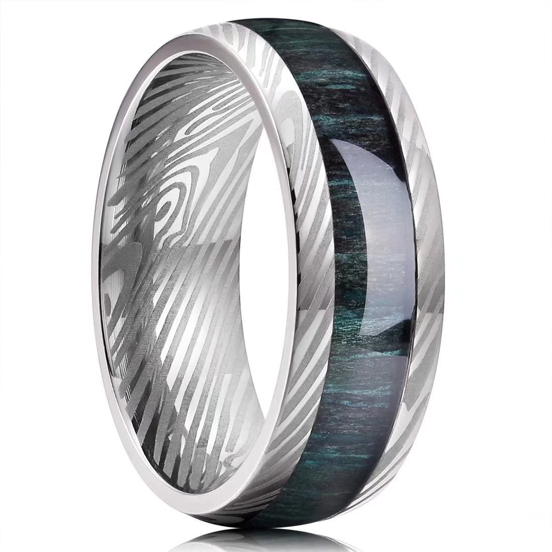 King Will Titanium Wedding Band for Men 7-8mm Black/Silver/Gold Titanium Men Ring with Koa/Maple Wood Inlay, Wooden Wedding Ring for Men Women Comfort