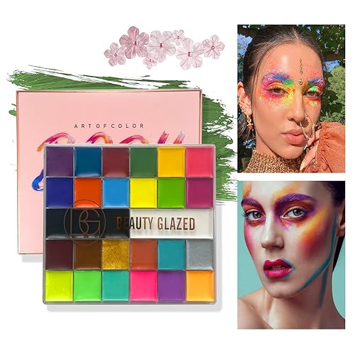 Beauty Glazed 26 Colors Face Body Paint Oil Professional Flash Non-Toxic Safe Art Makeup Palette Face Body Painting Palette for Art Halloween, Parties, Fancy Dress & Cosplay - 26 Colors
