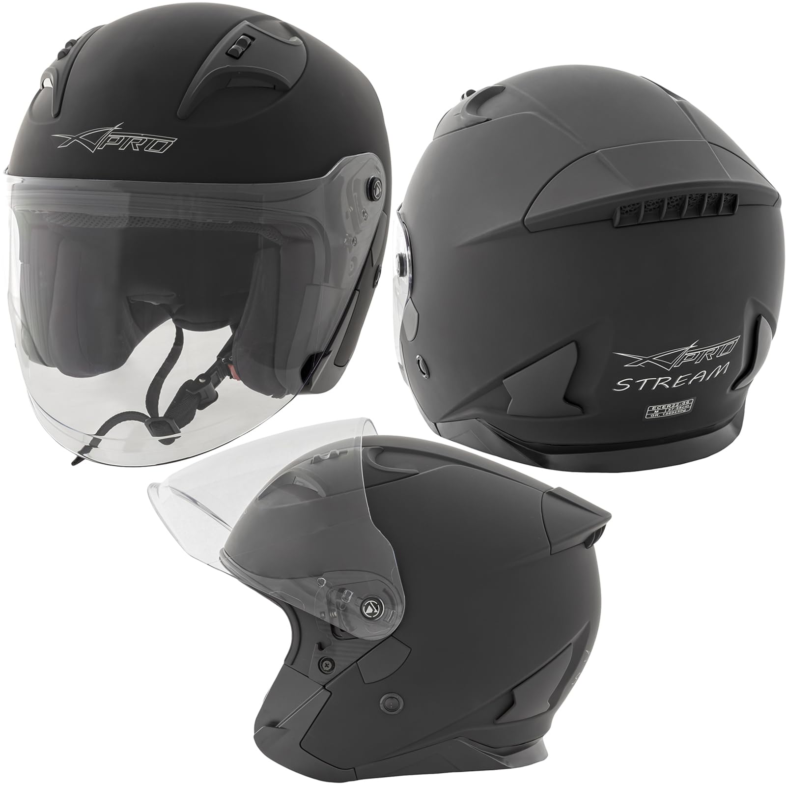 Casco Jet Moto Aperto Visiera Scooter Antigraffio Urbano ECE 22-06 Nero Opaco M