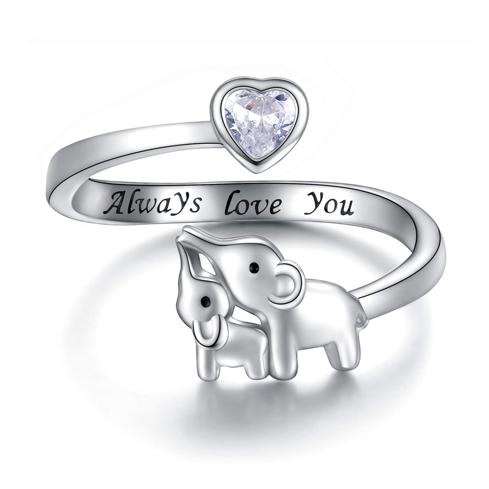 Anello a forma di elefante, in argento Sterling 925, regolabile, con ciondolo a forma di cuore, per donne, moglie, mamma, nonna, figlia, regalo