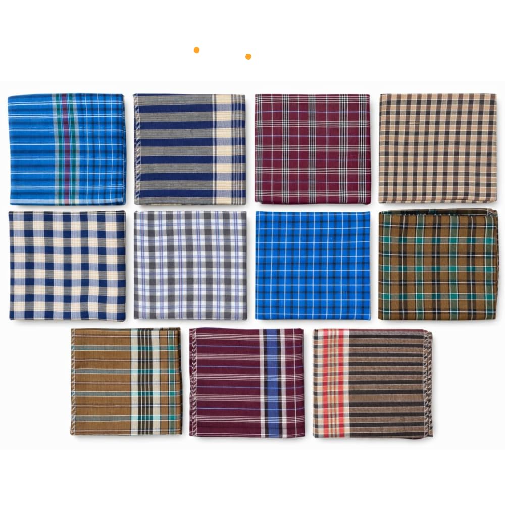 Cotton Handkerchief for Men 18x18 Inches Big Size Checked Multicolour | Gents Cotton Hanky Rumal | Soft Absorbent Pocket Handkerchief-picture-34