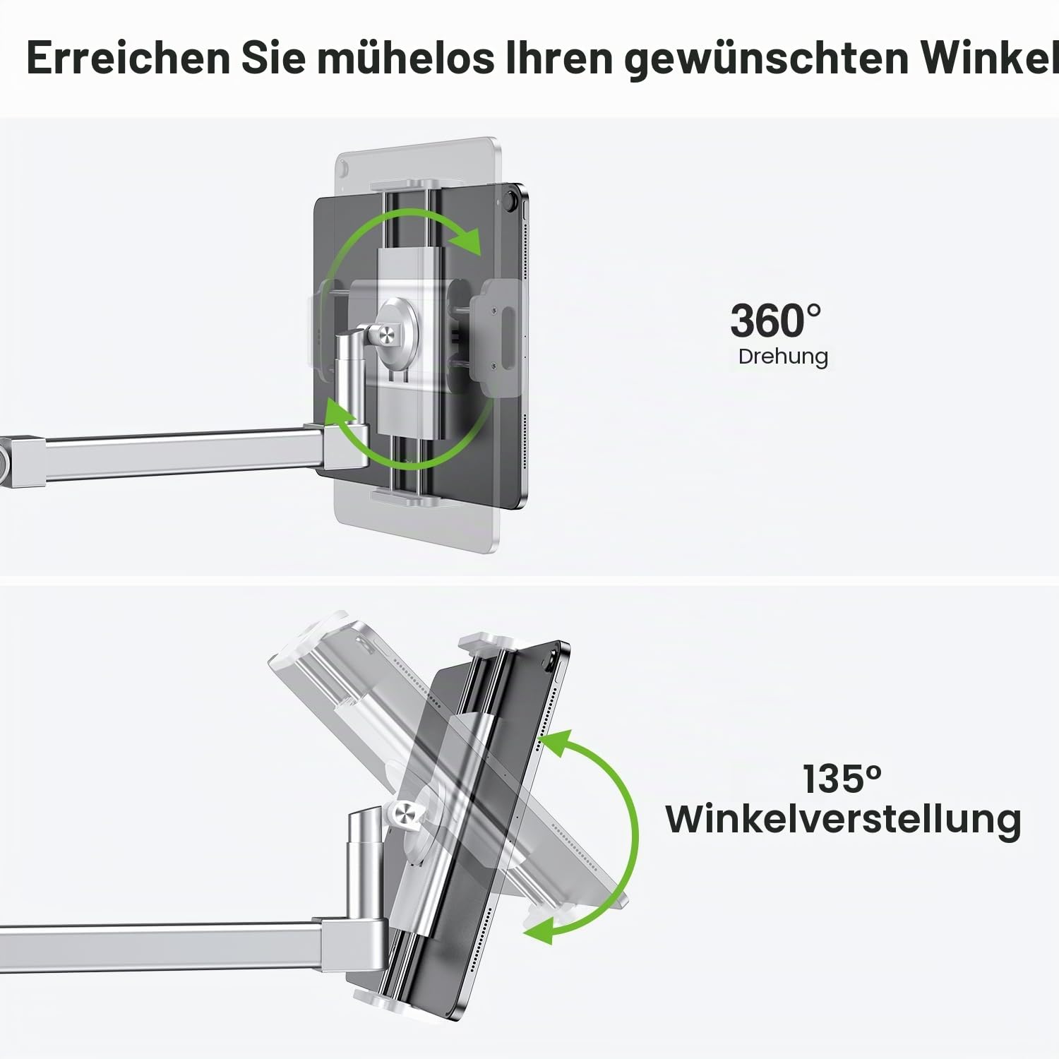 elitehood iPad Halterung Bett, Verstellbare iPad Halterung Tisch | 360°-Drehung Tablet Ständer Arm für Schreibtisch und Bett für Pad Pro 12.9, Air, Tragbaren Monitor und 4.7-13” Geräte