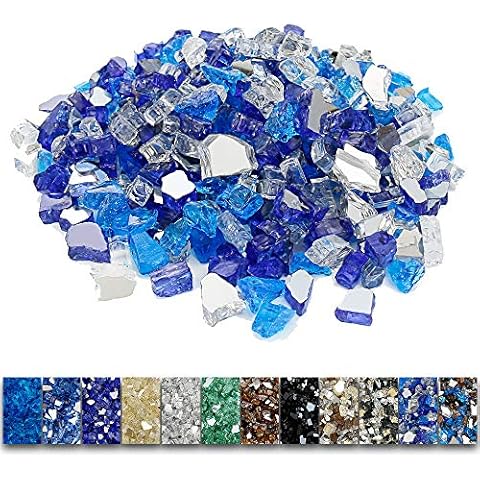 Grisun Fire Glass for Fire Pit, 1/2 Inch 10 Pounds High Luster Reflective Tempered Glass Rocks for Natural or Propane Fireplace, Safe for Outdoors and Indoors Firepit Glass Cover