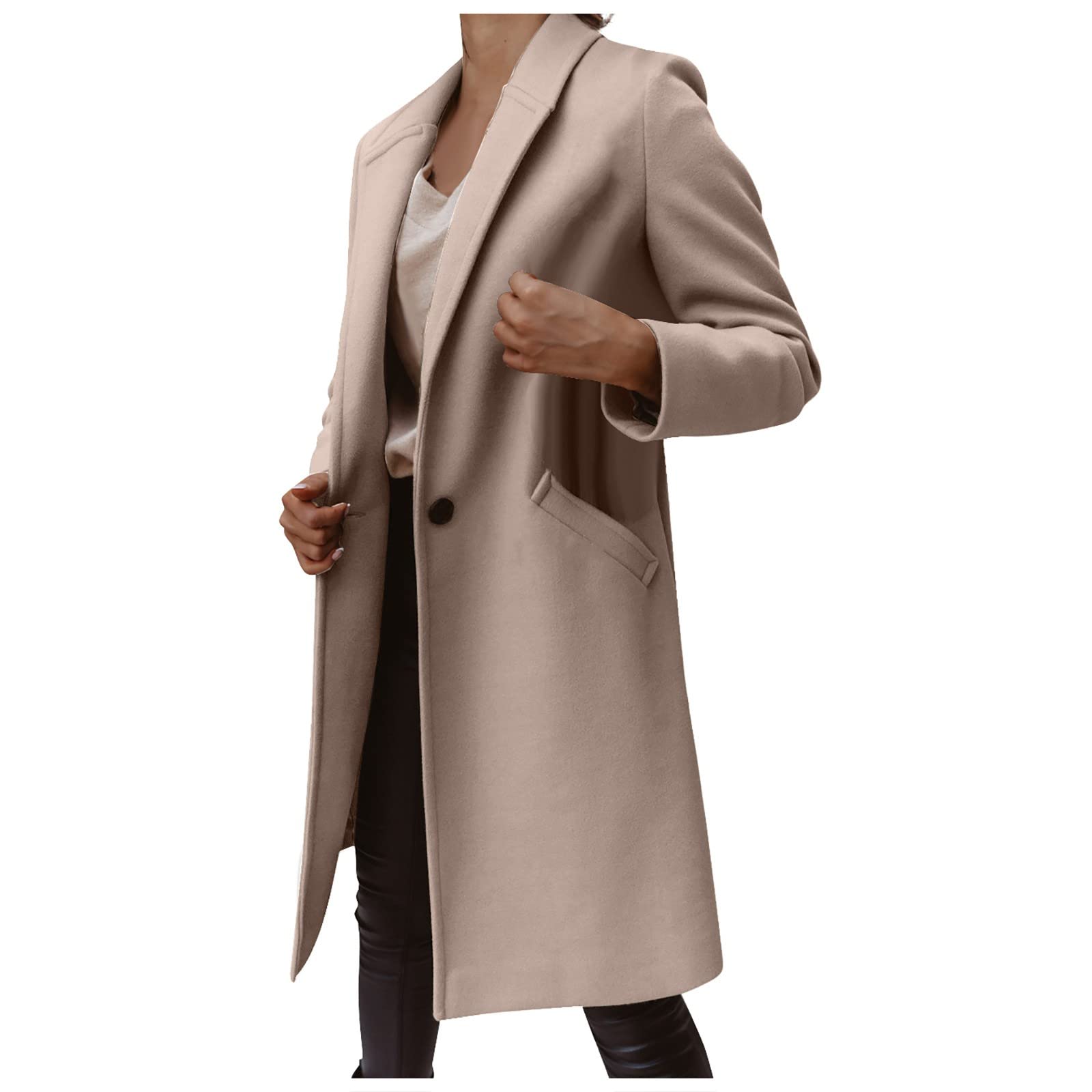 Womens Coats Fashion Colid Color Long Sleeves Lapel Mid Length