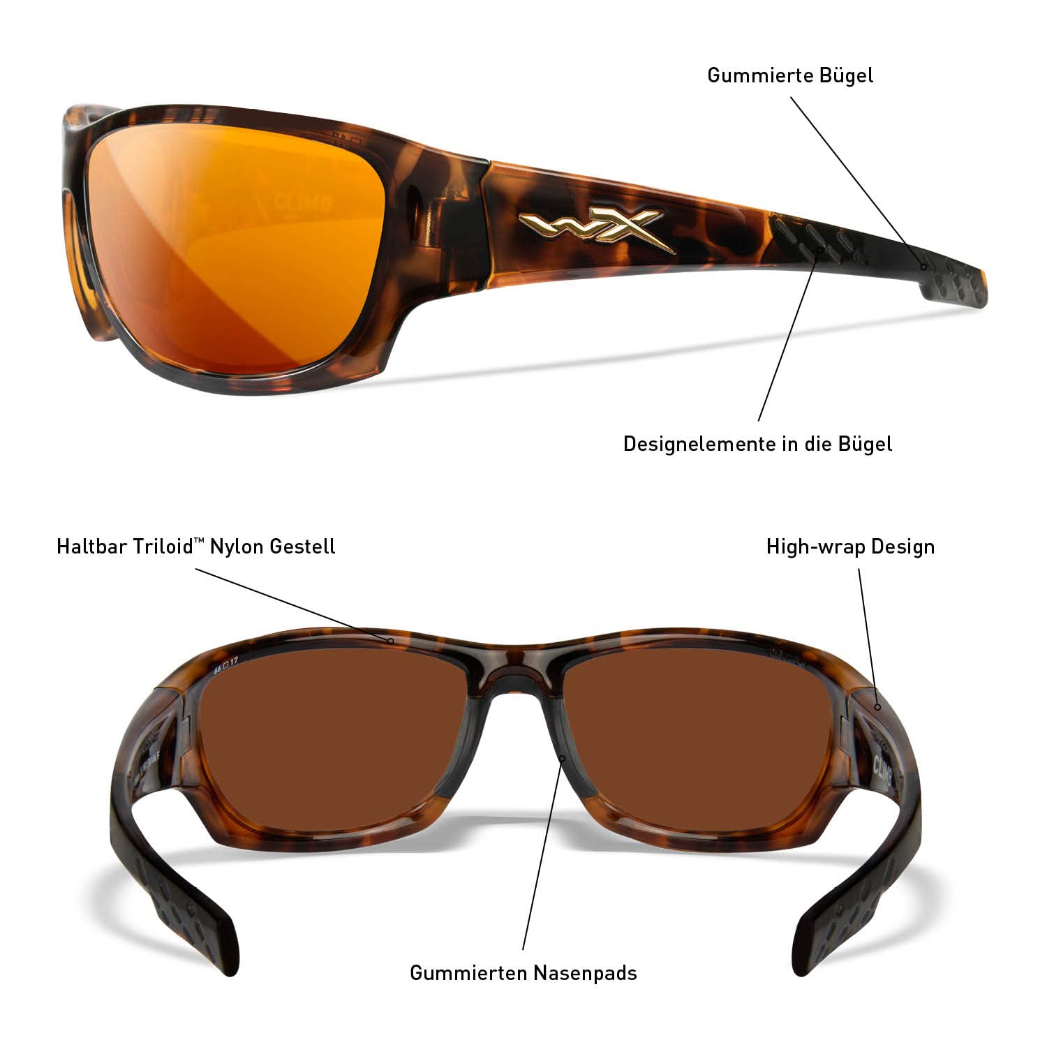 Wiley X │ WX Climb | Sonnenbrille Herren | Sonnenbrille Herren Polarisiert │ 100% UVA/UVB-Schutz | Ideal bei Outdoor-Aktivitäten | Fahrradbrille Wandern Sport