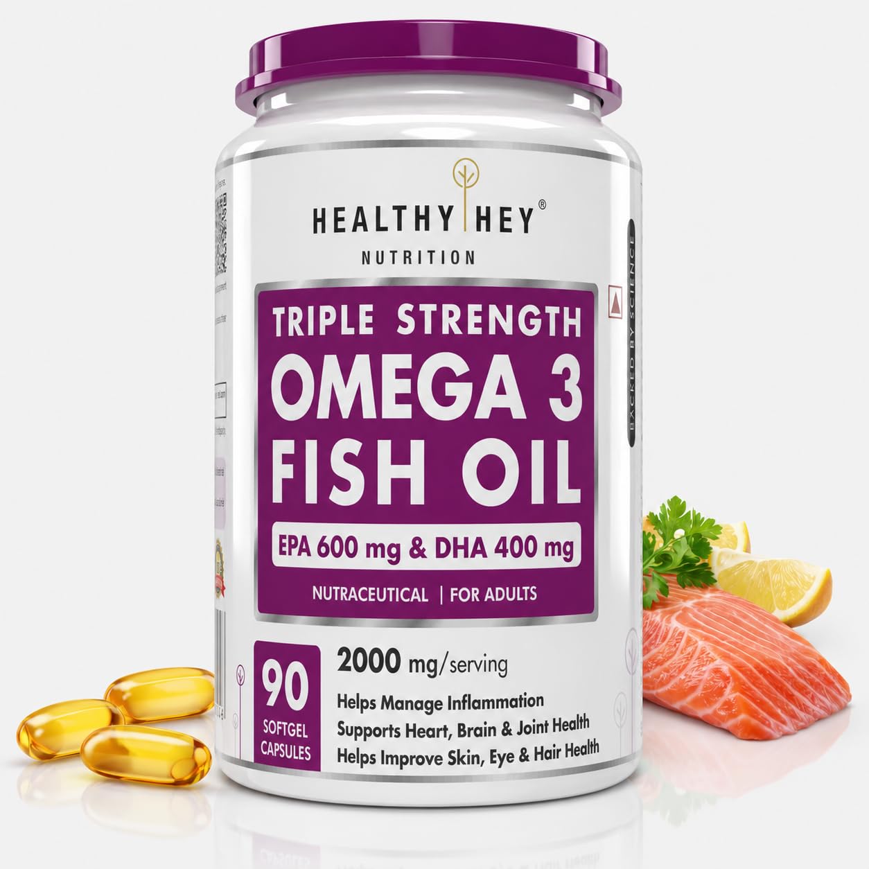HealthyHey Nutrition Triple Strength Fish Oil - Omega 3 (2000 Mg) Burpless - 90 Softgels (600 EPA & 400 DHA)-picture-28