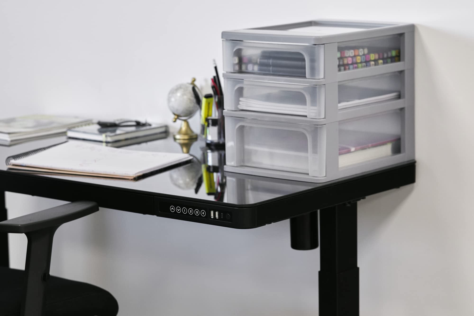 Iris Ohyama, Schreibtisch-Organizer mit 2 Flachen und 1 Tiefen Schublade, Grau, Easy-Pull-System, A4, A5 & A6 Format, Schubladenschrank für Büro, Schreibwaren, Plastik, BPA-frei, Drawer, OCH-2021