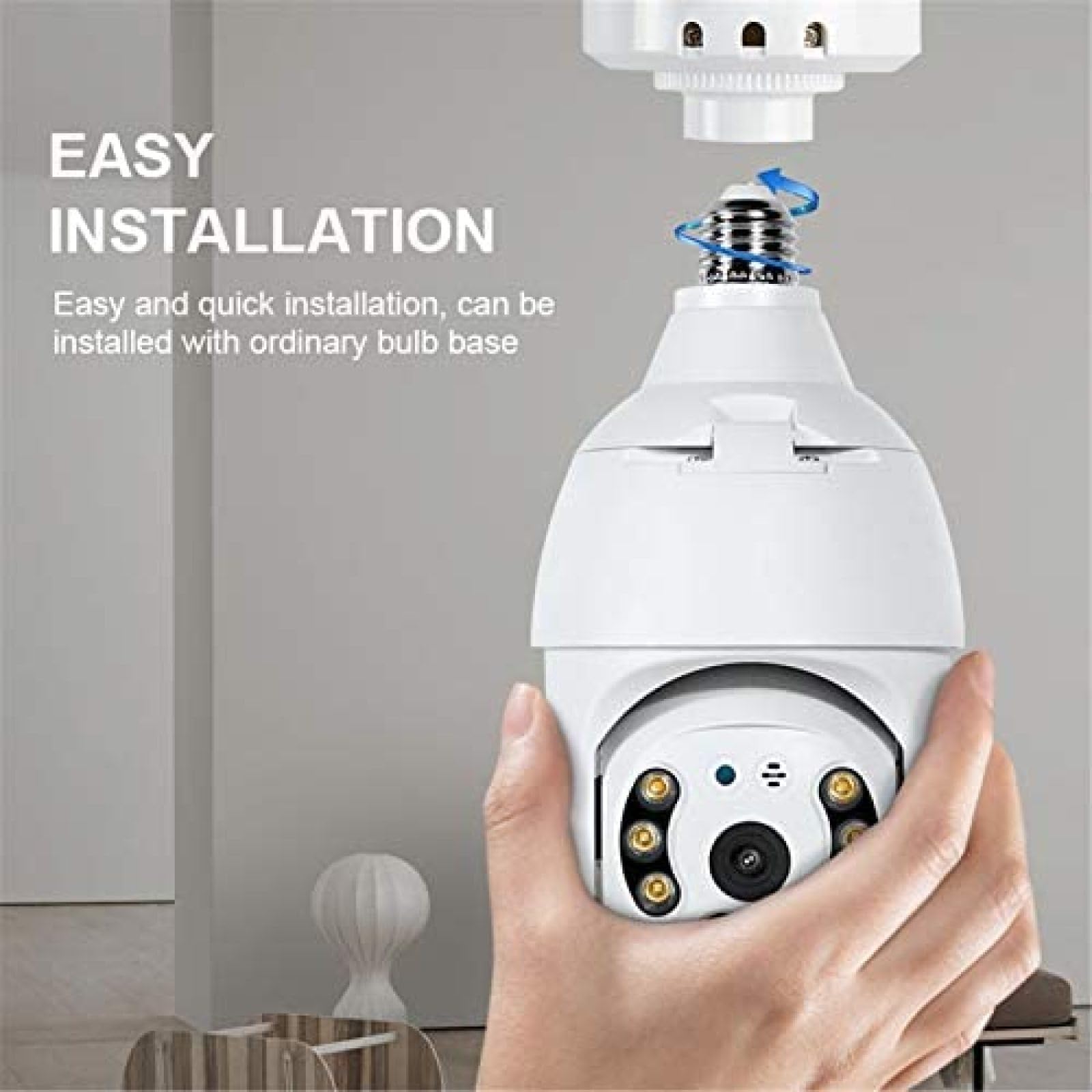 Telecamera con lampadina WiFi E27, lampada per telecamera di sicurezza PTZ Tuya Smart Life da 3 MP con visione notturna a piena luce, conversazione bidirezionale, monitoraggio automatico, vi