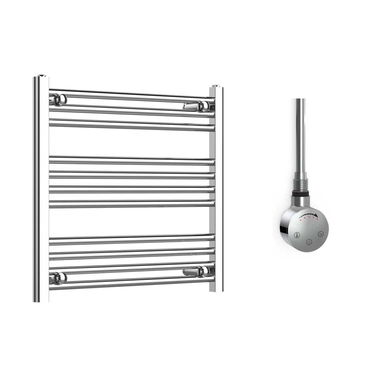 Companyblue 700 x 600mm Chrome Electric Heated Towel Rail with Thermostatic Heating Element - Flat Pre-Filled Electric Towel Warmer Radiator
