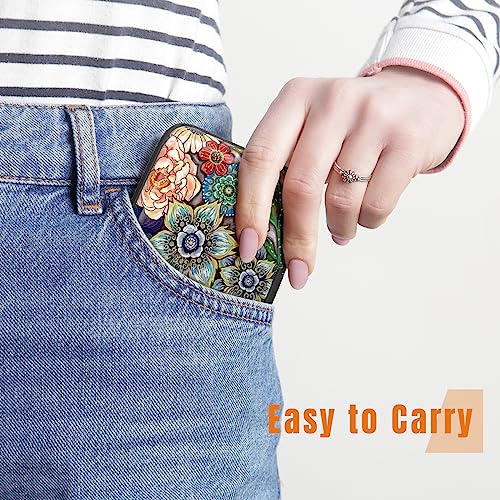 Image of Rimilak Aluminuml Credit Card Holder, Mini Credit Card Wallet RFID Blocking Slim Metal Hard Case for Women Men, Mandala Flower