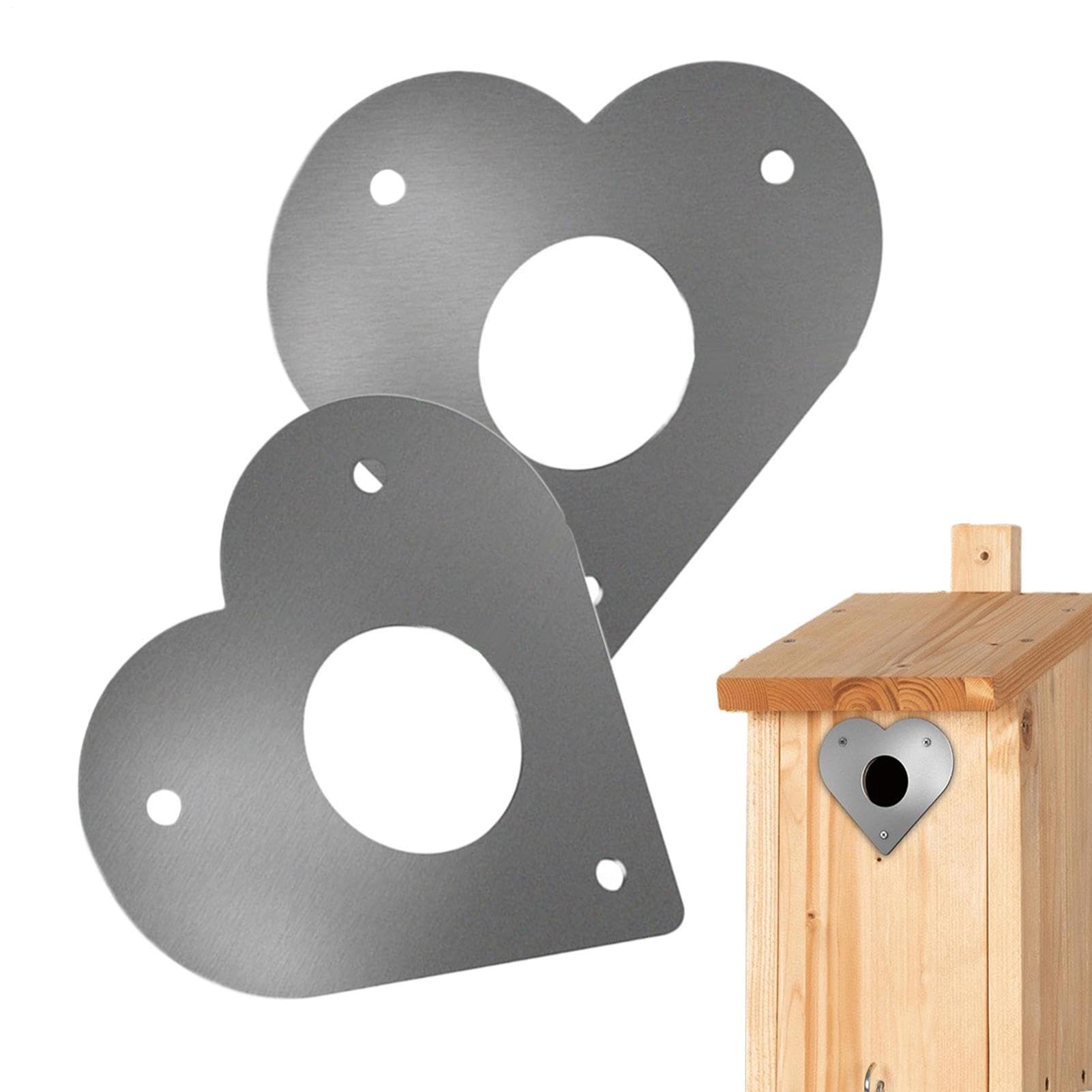 Bird House Hole Protector, Bird House Protector, 2 Pack Heart Shaped Metal Bird Predator Protector - Protective Replacement for Entryway Seal