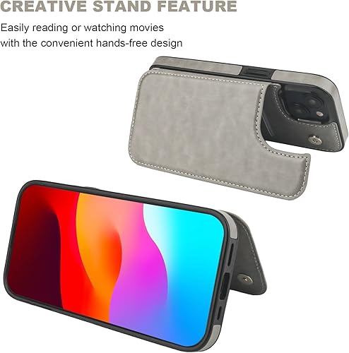 Miniatura 5 de Funda tipo cartera compatible con iPhone 15 con soporte para tarjetas, funda de piel sintética con ranuras para tarjetas, doble cierre magnético y