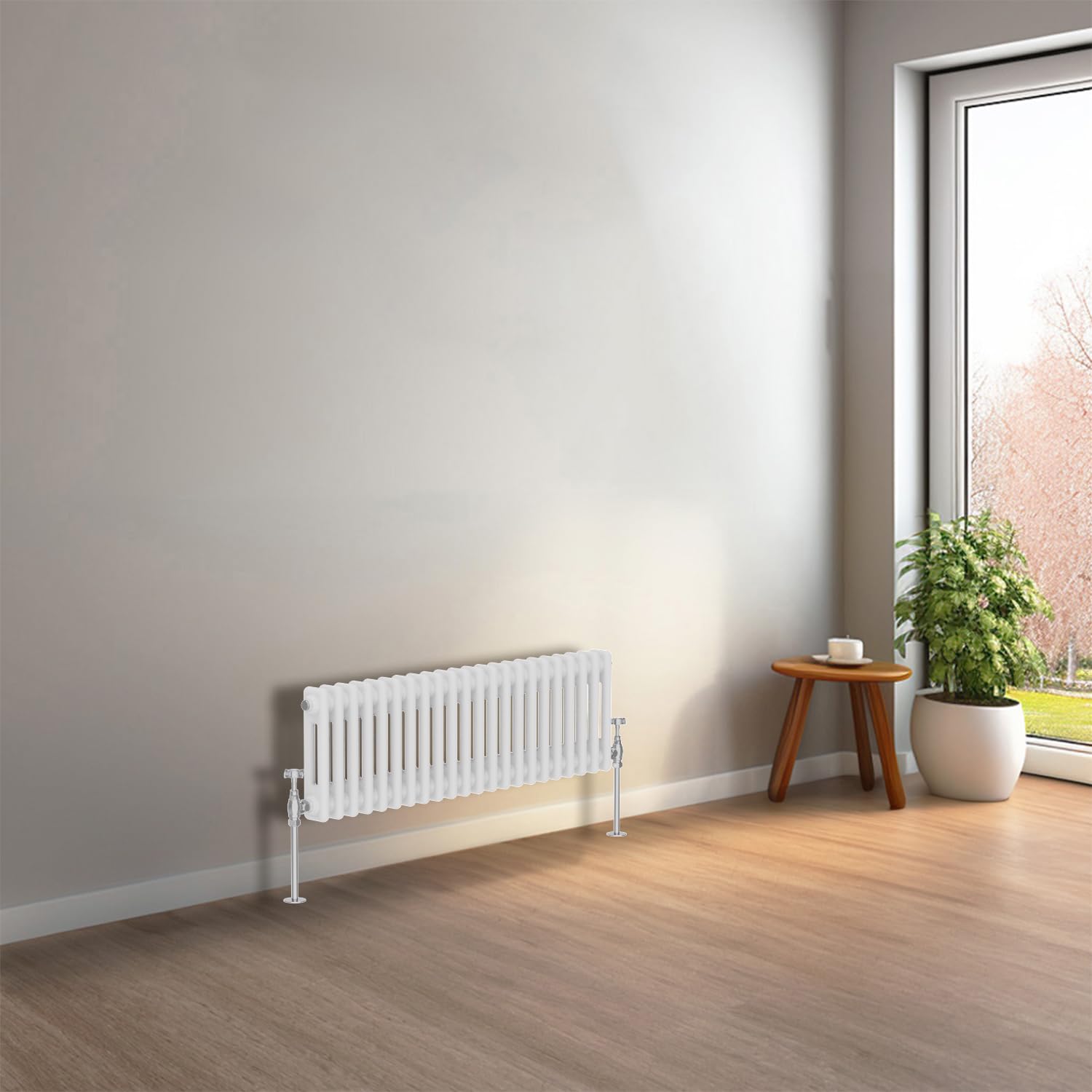 NRG 300 X 1010 mm Gloss White Horizontal Traditional Column Cast Iron Style Radiator Central Heating Radiator Perfect for Bathrooms, Kitchen, Living Room Double Panel