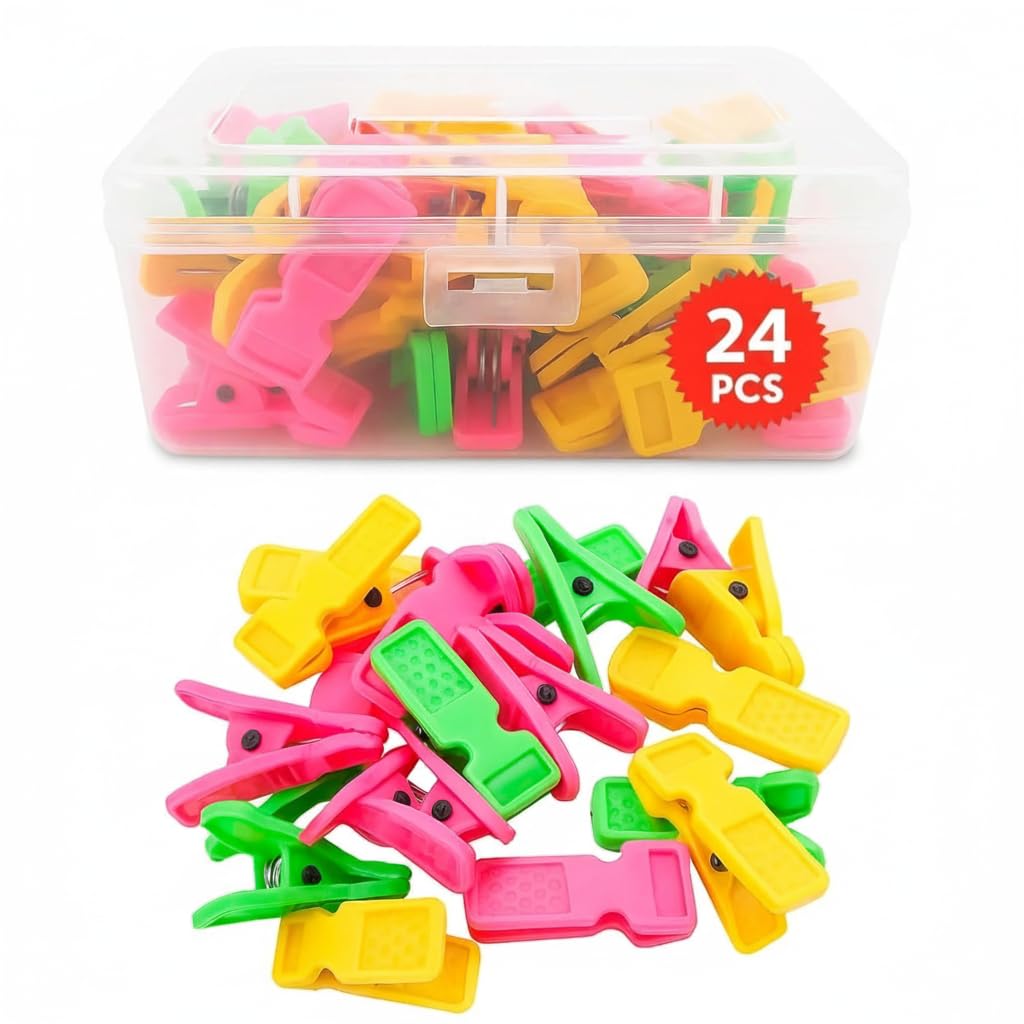 PulGos 24 Pcs Cloth Clips with Storage Box | Heavy Duty Build Laundry Pegs | Wind Resistant Strong Grip | Clothes Pins for Drying & Hanging| Multipurpose Clips for Indoor & Outdoor Use | Plastic Clips
