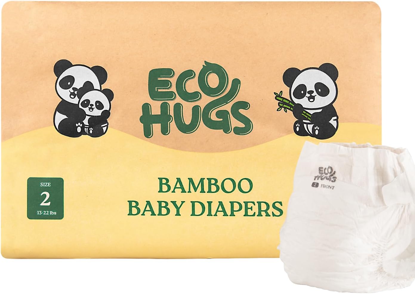 EcoHugs Bamboo Diapers Size 2 | Ultra-Soft Disposable Baby Diapers | Hypoallergenic and Super Absorbent | Unscented and Totally Chlorine Free | Pack of 28