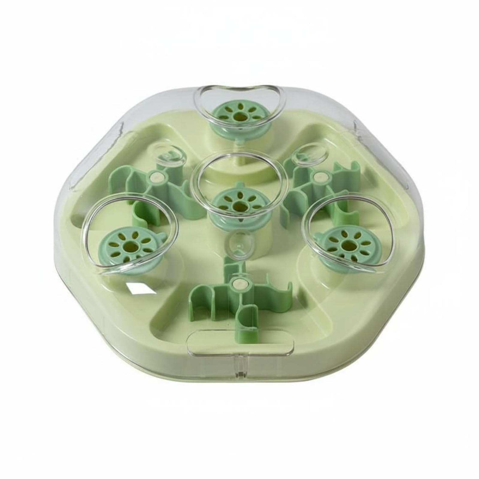 Mangiatoia Interattiva per Gatti Rompicapo Cibo Secco Dispenser Antingozzamento Gioco con Scomparti Materiale PET Facile da Pulire Adatta a Pasti, Verde, Giocattolo Per Gatti