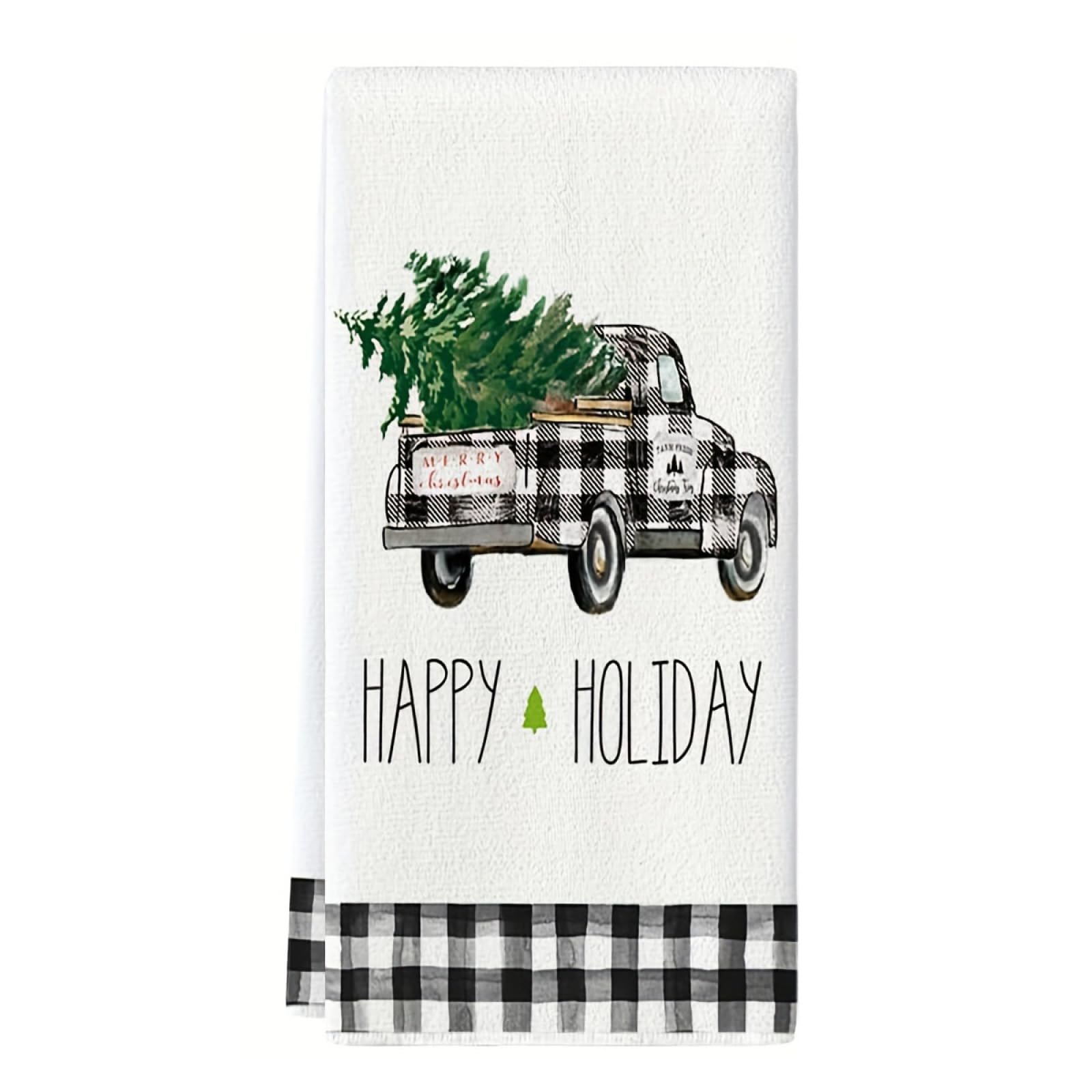 Paños de Cocina Árbol Camión Negro Trapos Cocina Suaves Lavable Poliéster Secado Rápido Reutilizables para Baño Barra Restaurante Picnic etc Toallas de Limpieza 4 Piezas (40x60 cm)