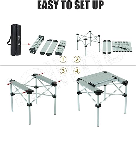 Miniatura 14 de iClimb Alu ligero y estable. Mesa cuadrada plegable enrollable con bolsa de transporte para camping, picnic, patio trasero, barbacoa, campamento