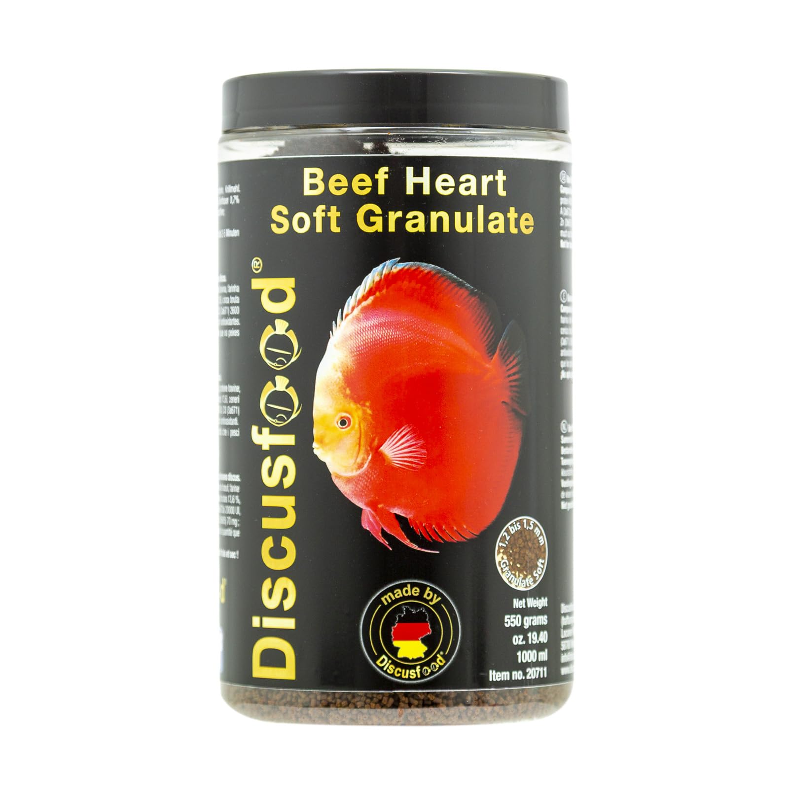 Mangime per pesci di alta qualità, per acquario, 550 g [per la crescita e la prassi dei colori] – Beef Heart – Granulato morbido molto ben tollerato – Mangime per pesci d'acquario, mangime per disco