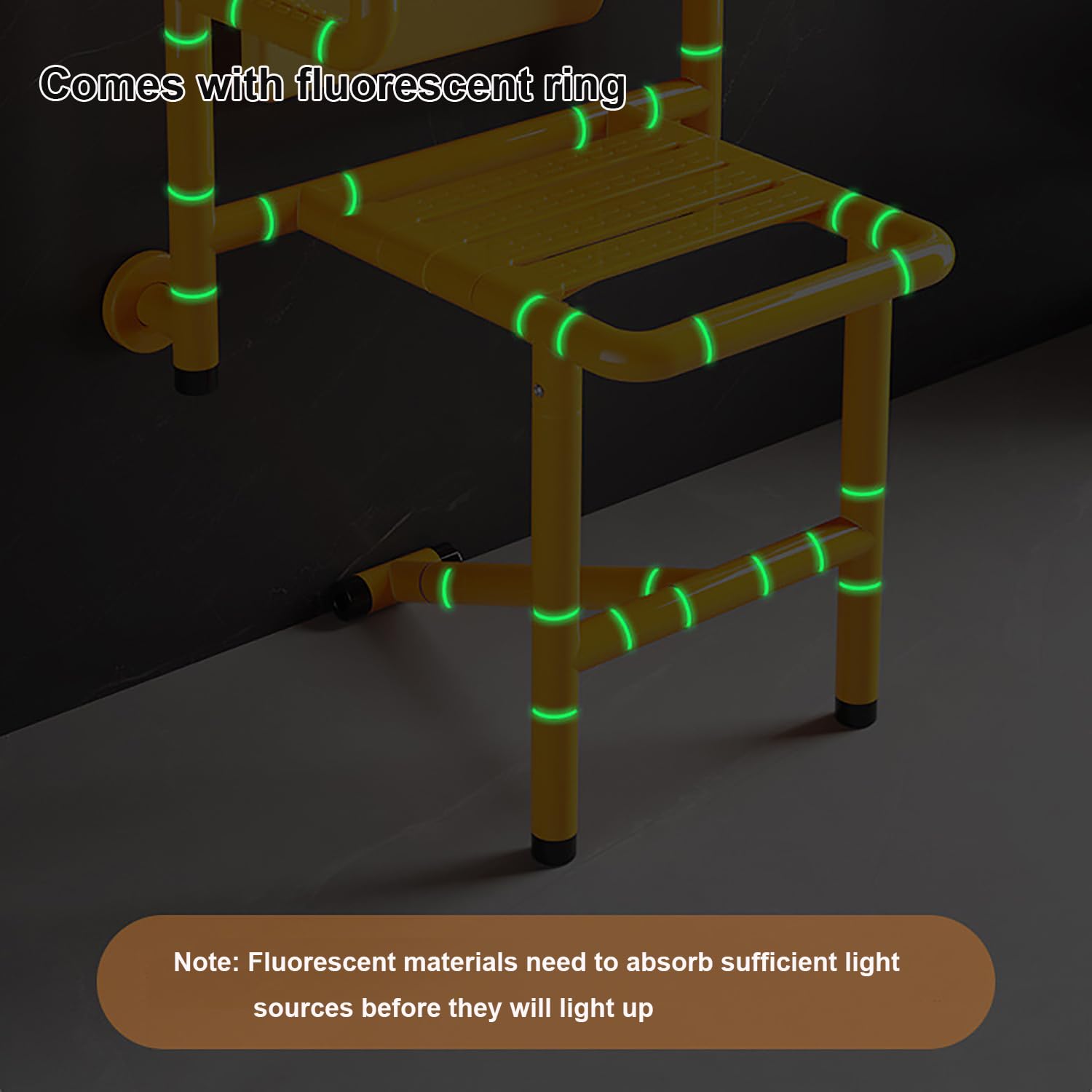 Asiento de Ducha Montado en la Pared para Personas Mayores | con 4 Patas,Plegable,Luminoso,Acero Inoxidable,Panel Reforzado,Requiere Perforación,Antideslizante,Soporta 300 kg