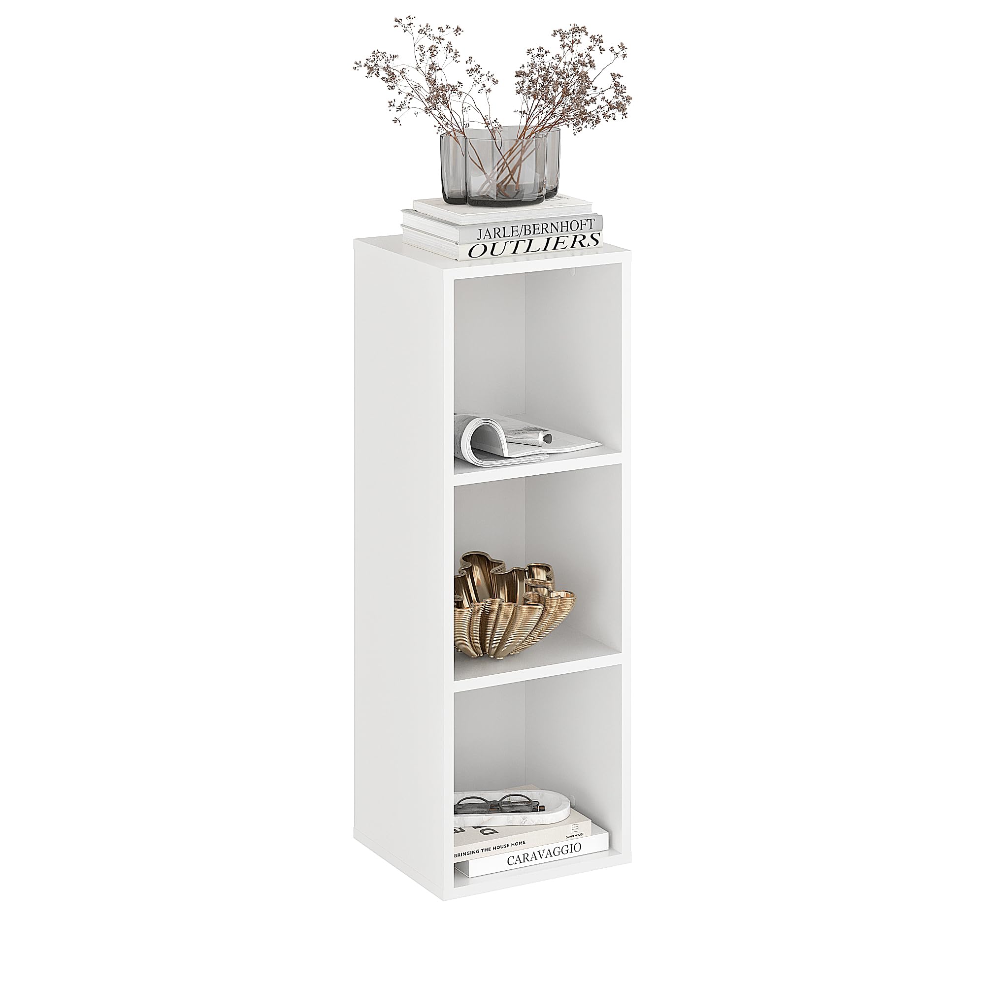 Komto White Bookcase – 3 Cube Storage Unit, Small Book Shelf, Freestanding Low Shelving Unit for Living Room, Bedroom or Office | Nubo 31,4 x 90,4 x 29 cm